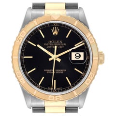 Rolex Datejust Turnograph Steel Yellow Gold Black Dial Mens Watch 16263