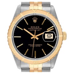 Rolex Datejust Turnograph Steel Yellow Gold Black Dial Vintage Mens Watch 16253