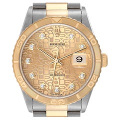 Rolex Datejust Turnograph Steel Yellow Gold Diamond Dial Mens Watch 16263