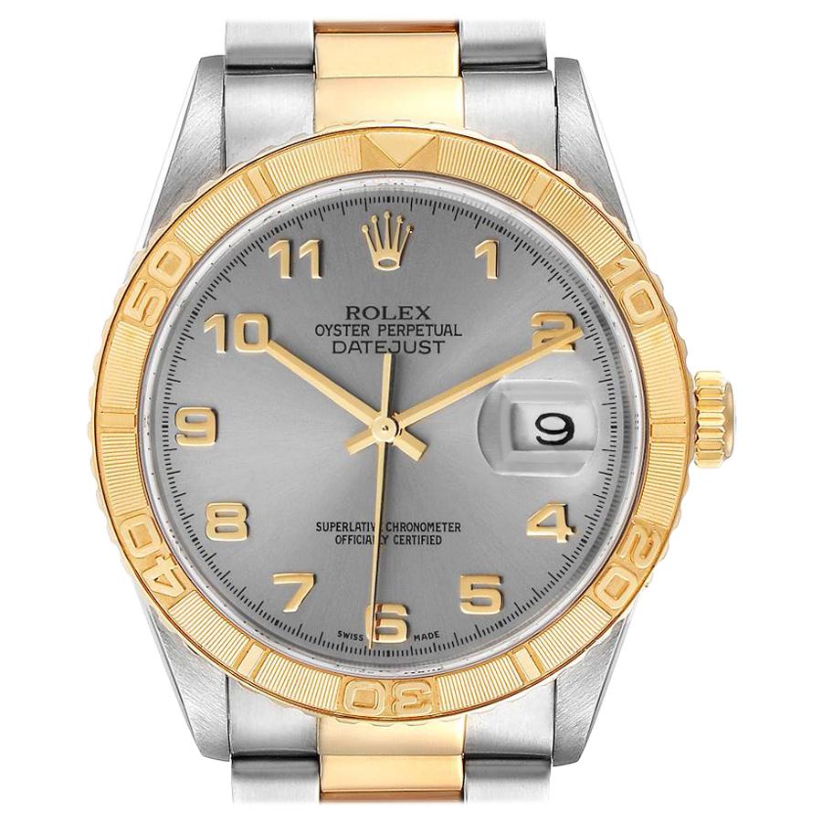 Rolex Datejust Turnograph Steel Yellow Gold Grey Dial Mens Watch 16263 For Sale