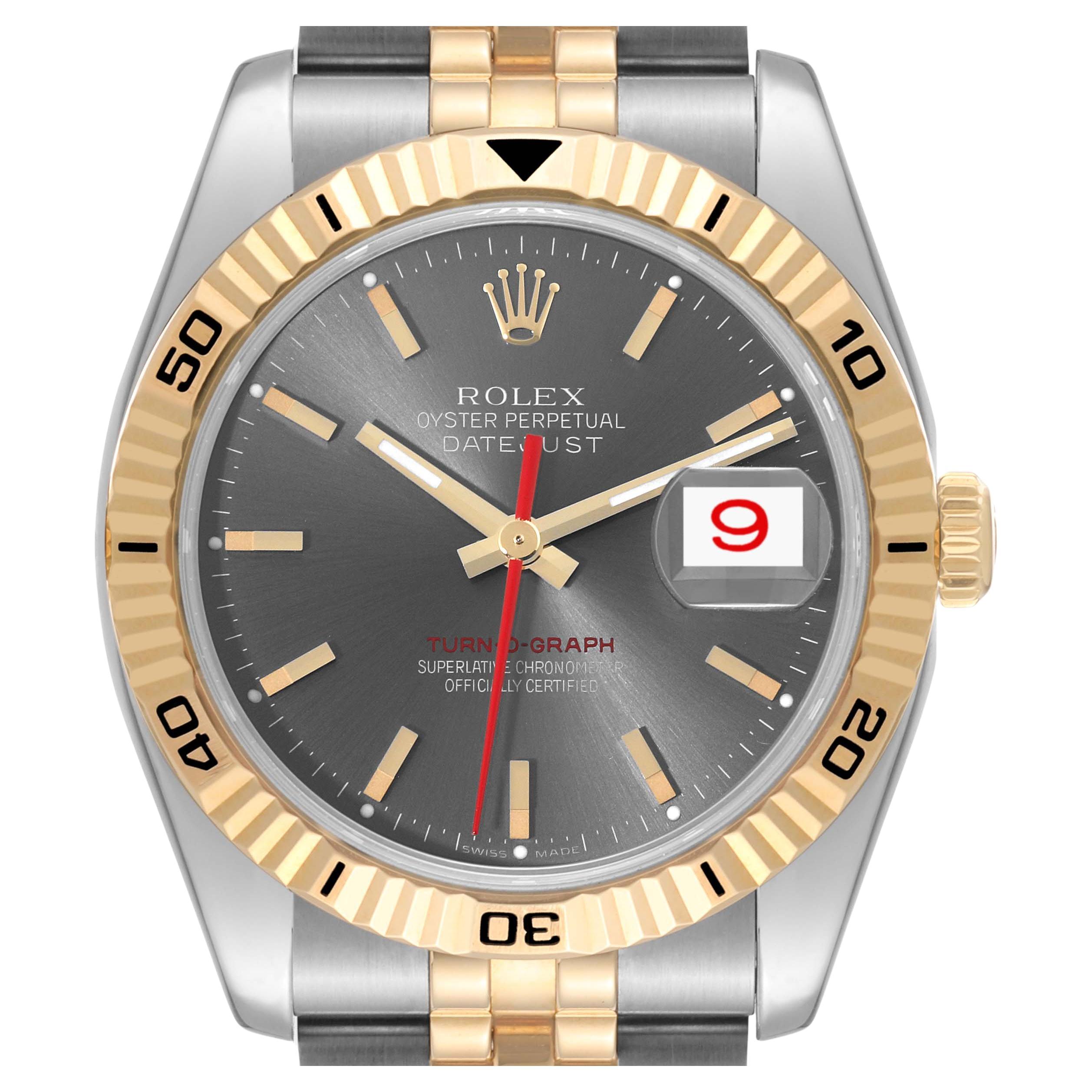 Rolex Datejust Turnograph Steel Yellow Gold Mens Watch 116263 Box Card
