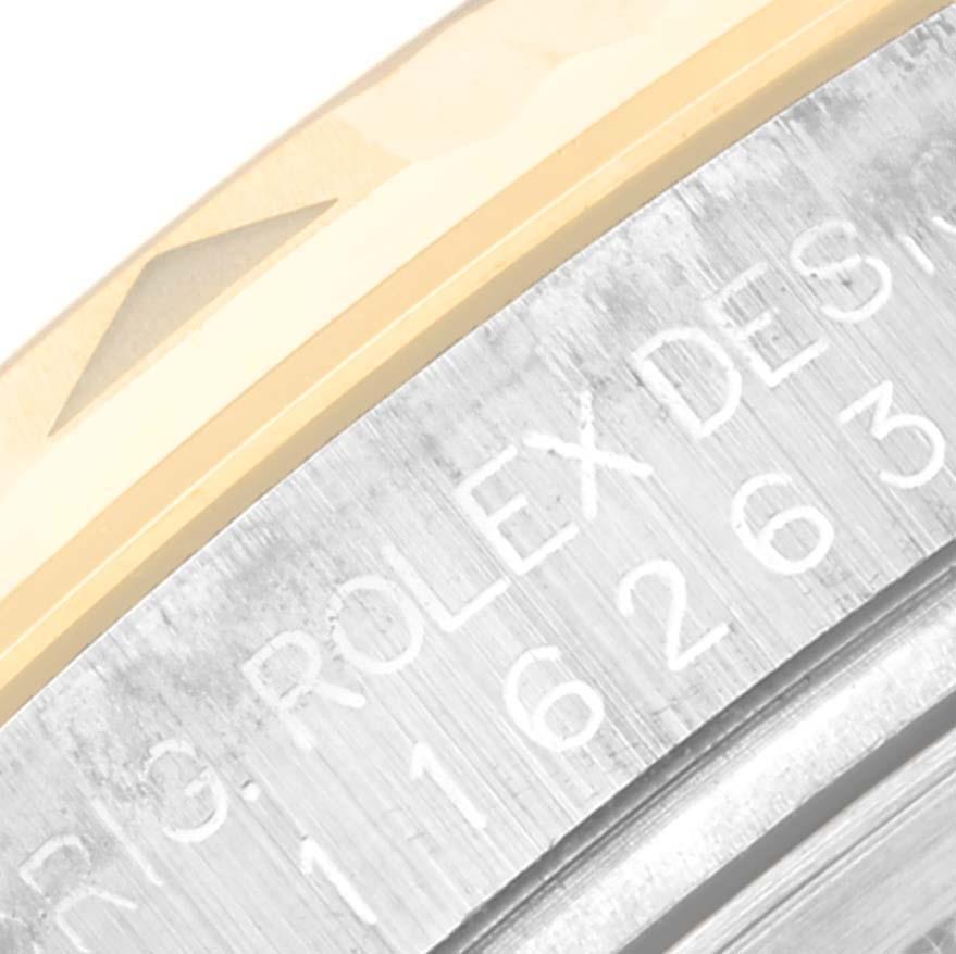 Montre Rolex Datejust Turnograph en acier et or jaune pour hommes 116263. Mouvement automatique à remontage automatique, officiellement certifié chronomètre. Boîtier en acier inoxydable de 36 mm de diamètre. Logo Rolex sur la couronne. Lunette
