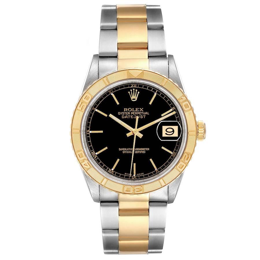 Rolex Datejust Turnograph Steel Yellow Gold Mens Watch 16263 Box Papers. Officially certified chronometer self-winding movement. Stainless steel case 36 mm in diameter.  Rolex logo on a 18K yellow gold crown. 18k yellow gold thunderbird