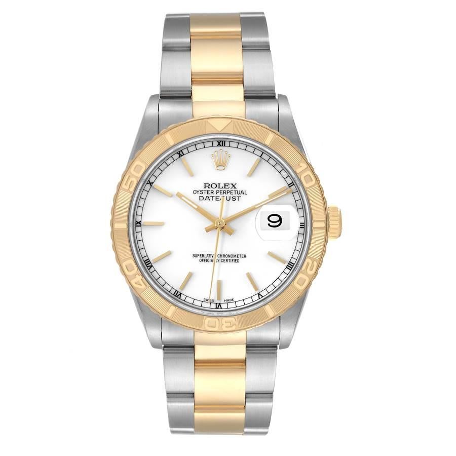 Rolex Datejust Turnograph Steel Yellow Gold Mens Watch 16263 Box Papers. Officially certified chronometer self-winding movement. Stainless steel case 36 mm in diameter. Rolex logo on an 18K yellow gold crown. 18k yellow gold 