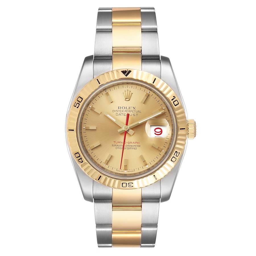 Rolex Datejust Turnograph Steel Yellow Gold Oyster Bracelet Watch 116263. Officially certified chronometer self-winding movement. Stainless steel case 36mm in diameter. Rolex logo on a crown. 18k yellow gold fluted bidirectional rotating turnograph