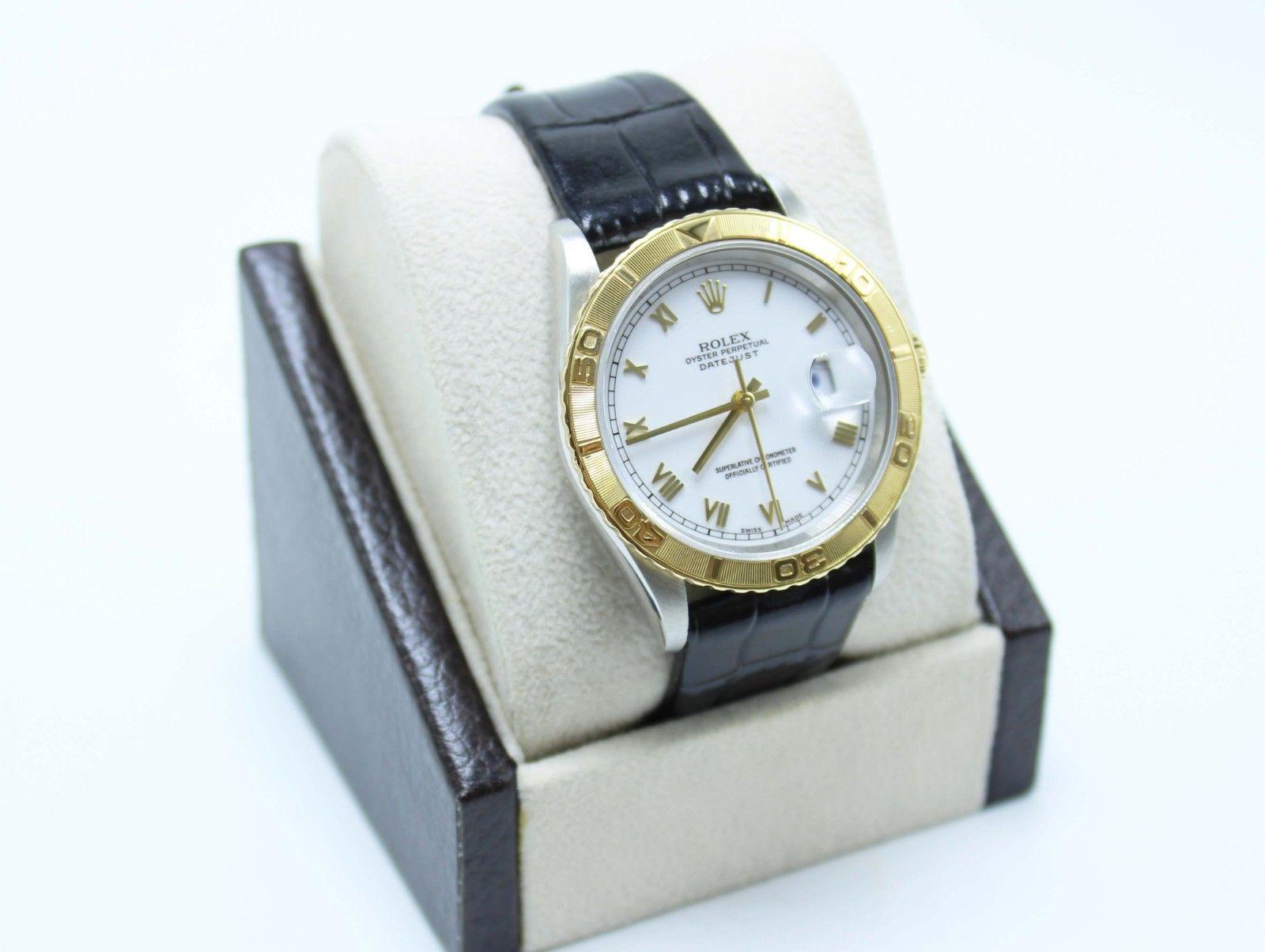 Rolex Datejust Turnograph Thunderbird 16263 White Dial 18 Karat Gold and Steel In Excellent Condition In San Diego, CA