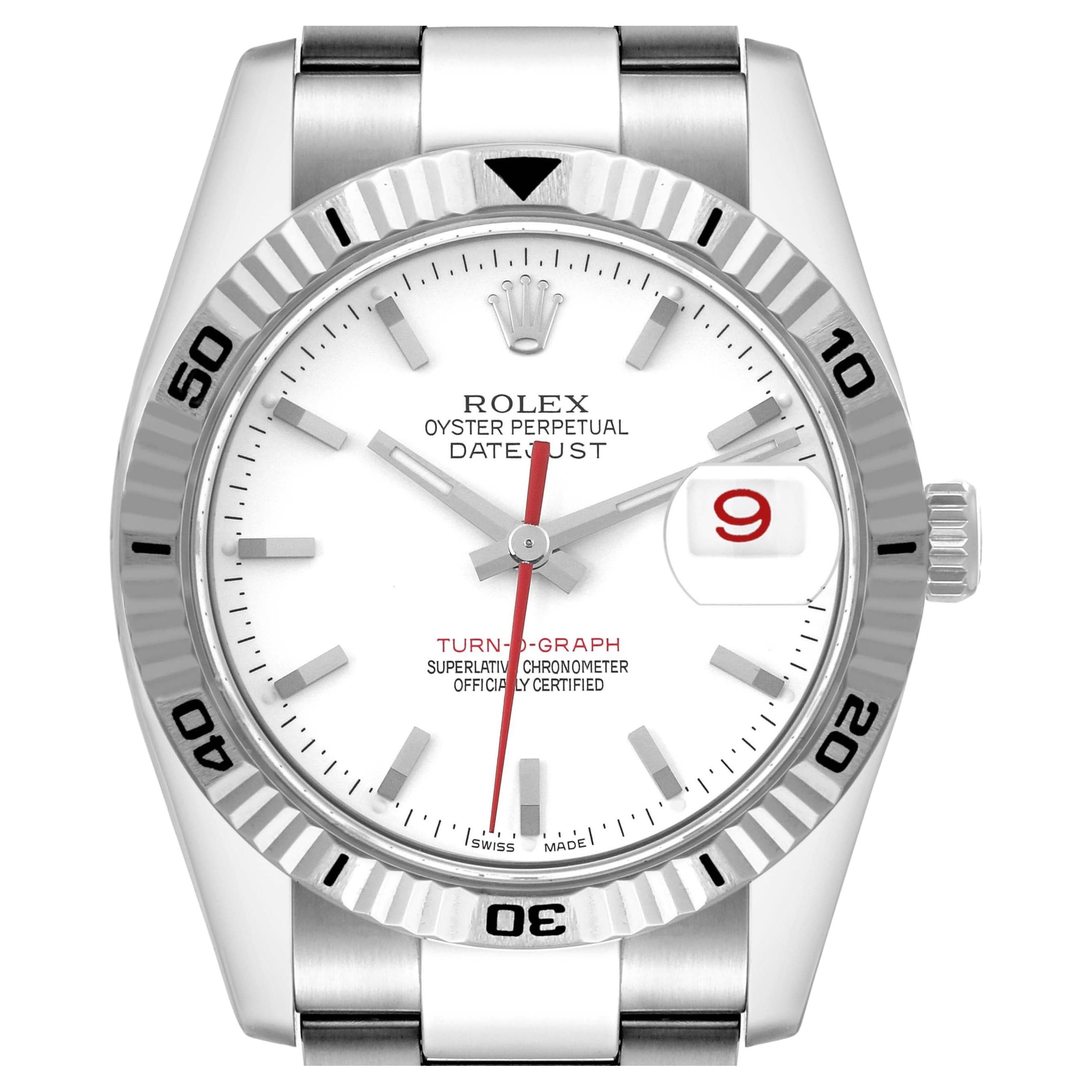 Rolex Datejust Turnograph White Dial Steel Mens Watch 116264