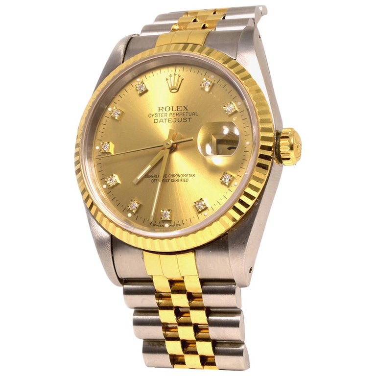 Rolex Datejust Two-Tone 16233 Gold Dial 18k Yellow Gold and Stainless ...