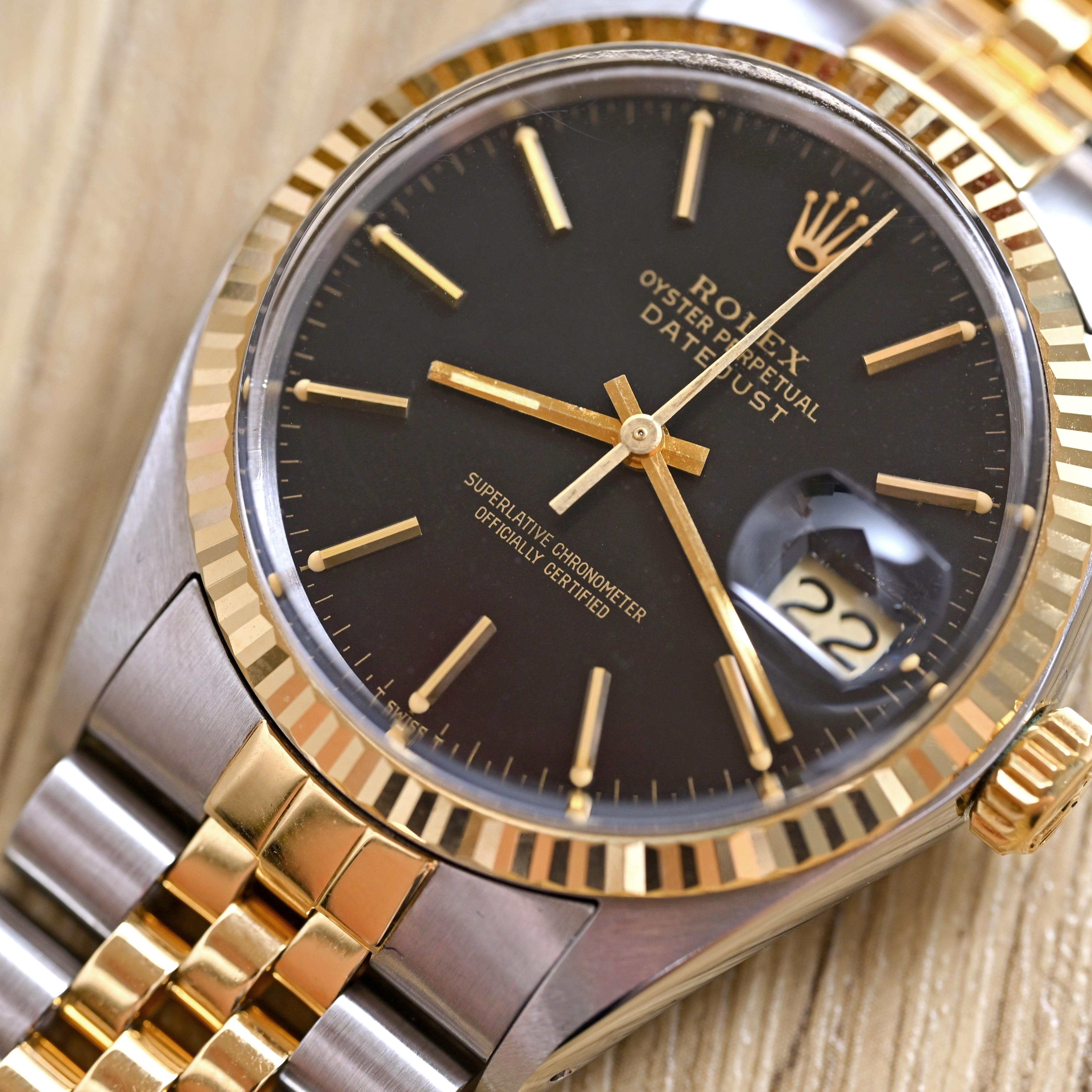 Rolex Datejust Zweifarbig Schwarzes Zifferblatt 16013 Automatikuhr, 1985 im Angebot 2