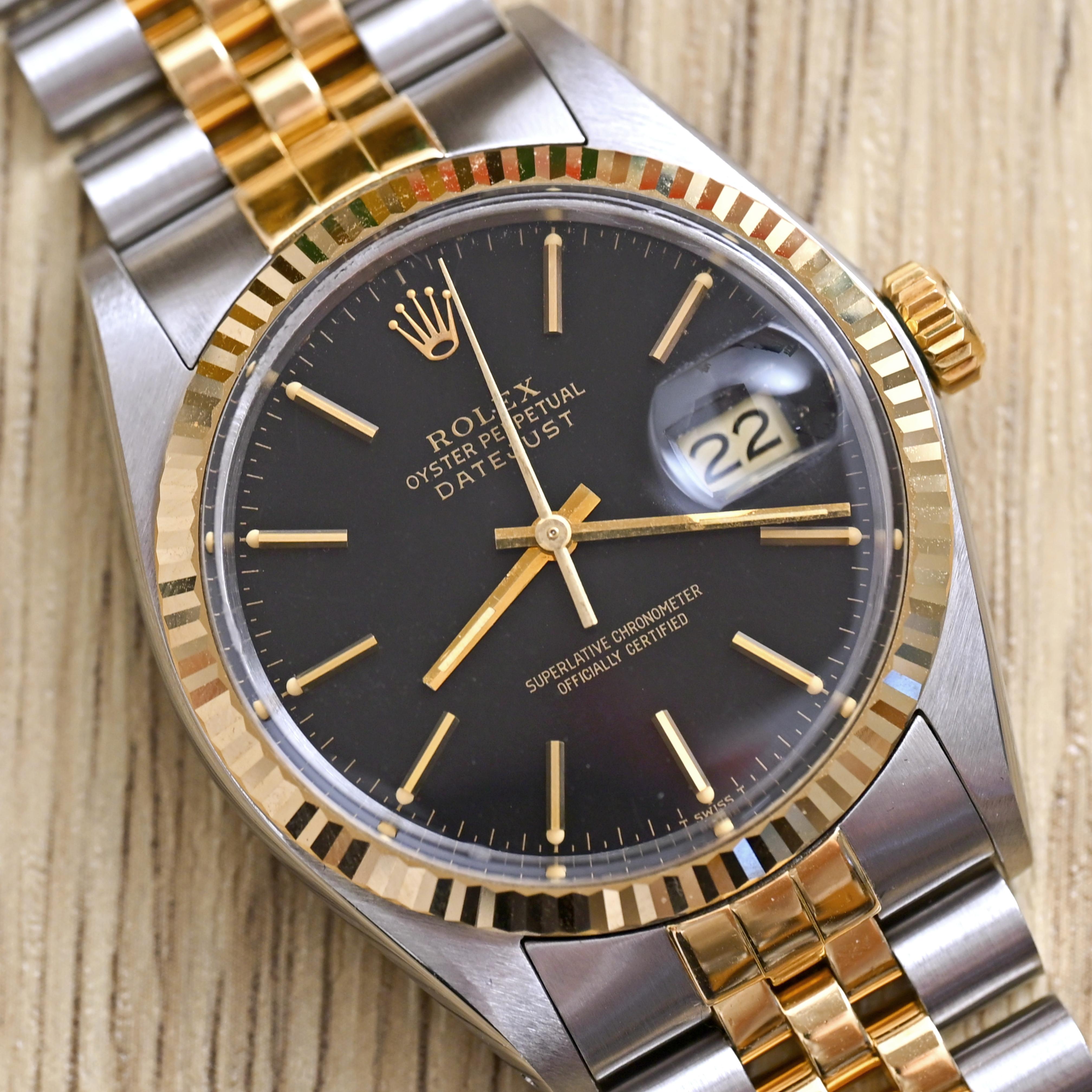 Rolex Datejust Zweifarbig Schwarzes Zifferblatt 16013 Automatikuhr, 1985 im Angebot 3