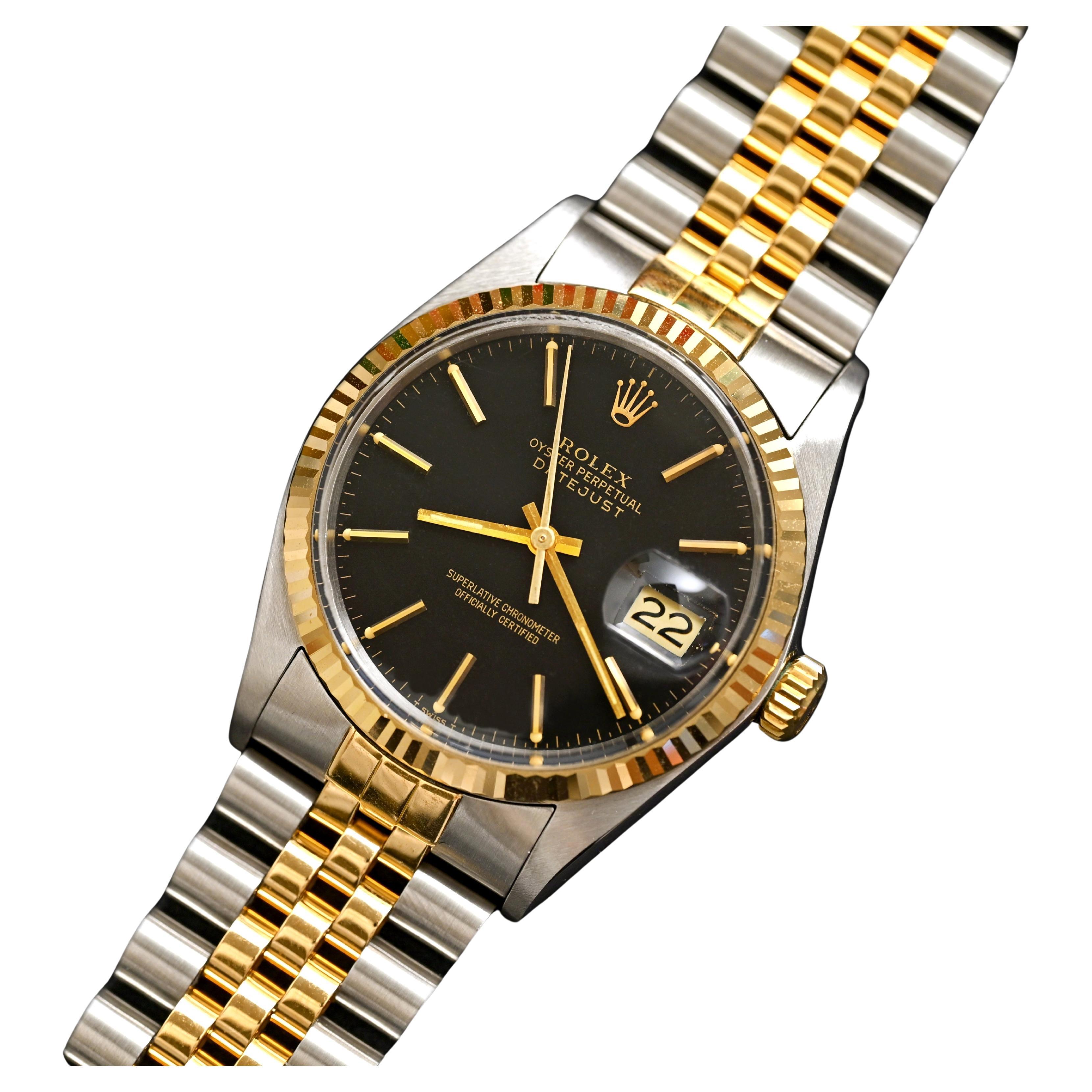 Rolex Datejust Two-Tone Black Dial 16013 Automatic Watch, 1985