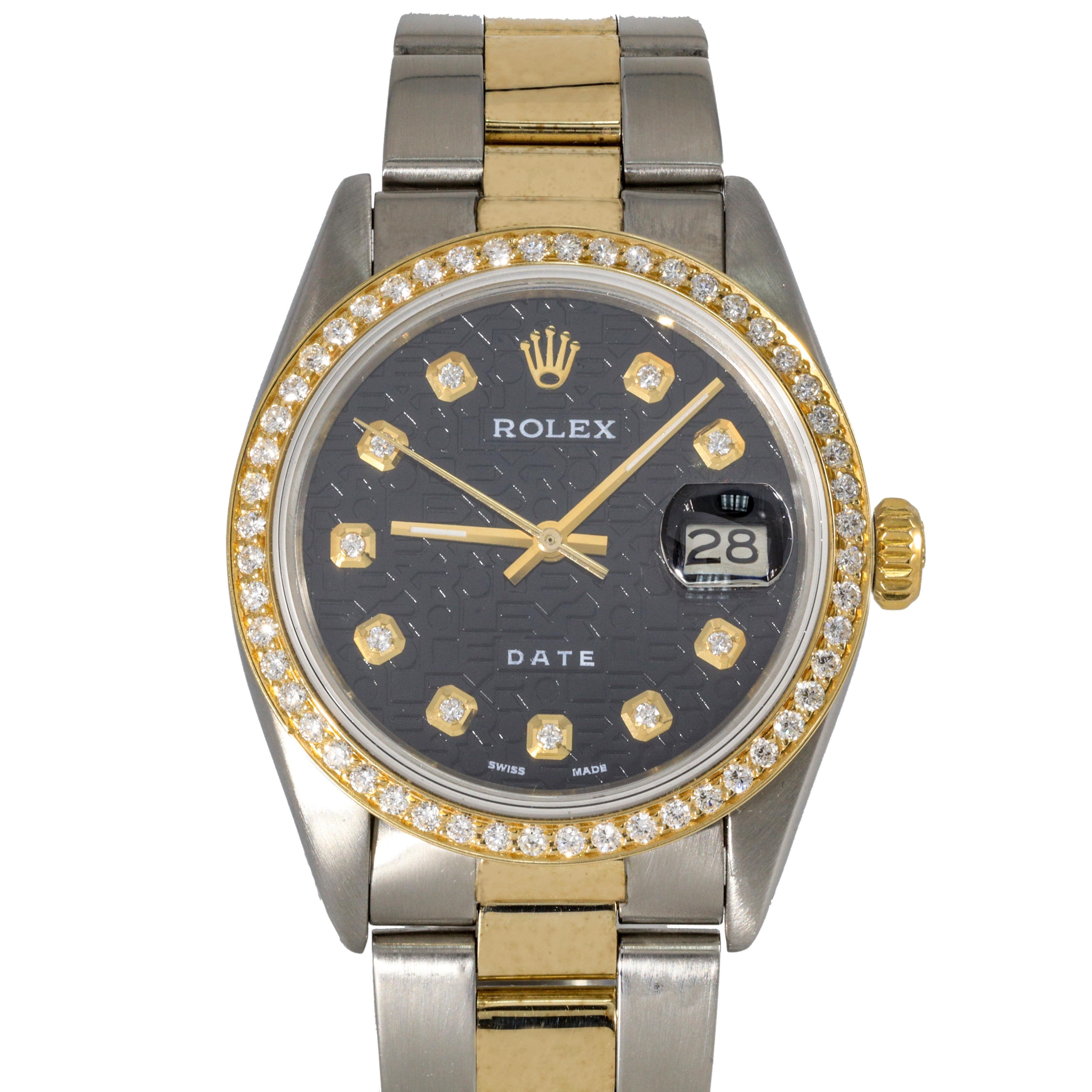 Rolex Datejust Two Tone Diamond Dial Mens Watch In Excellent Condition For Sale In New York, NY