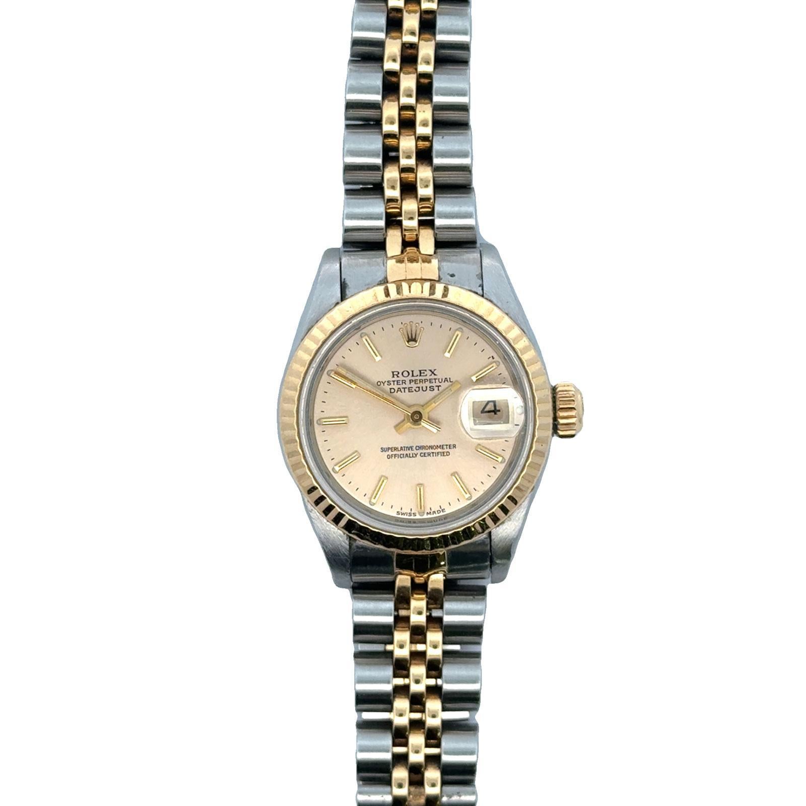 Rolex Datejust Two Tone Ladys 26mm Watch Ref 69173 Fluted Bezel Jubilee Brac In Excellent Condition In Boca Raton, FL