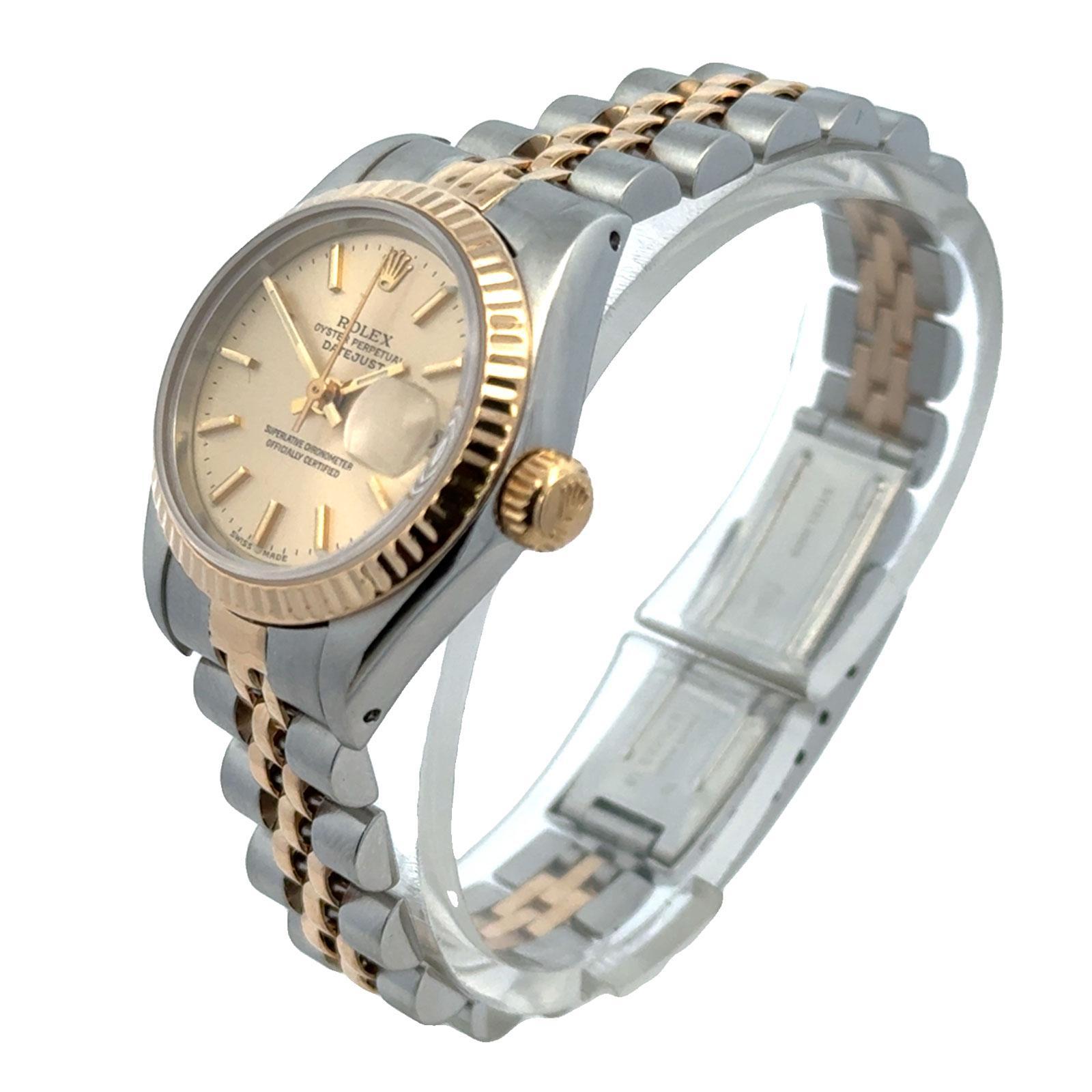 Women's Rolex Datejust Two Tone Ladys 26mm Watch Ref 69173 Fluted Bezel Jubilee Brac