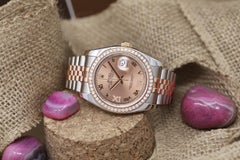 Rolex Datejust Two Tone SS and RG Watch Pink Roman Dial Diamond Bezel 116261