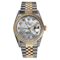 Rolex Datejust  36 mm zweifarbige Vintage-Uhr mit geriffelter Lünette und Diamant-Gepäckstücken