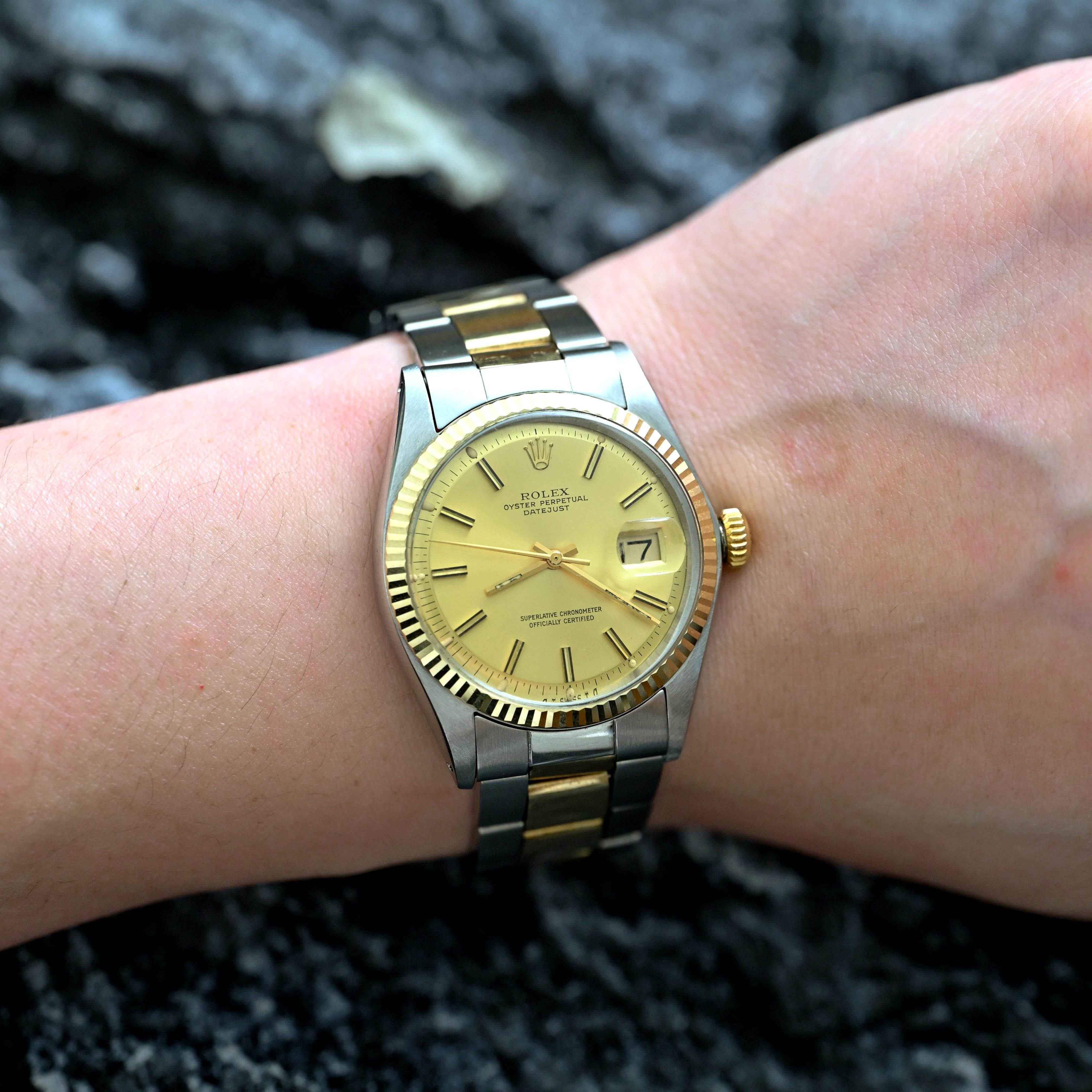 Rolex Datejust Two-Tones Gold Dial 1601 Automatic Watch, 1972 For Sale 7