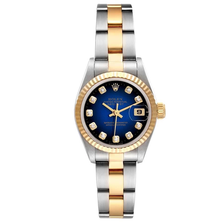 Rolex Datejust Vignette Diamond Dial Steel Yellow Gold Ladies Watch 69173 Papers. Officially certified chronometer automatic self-winding movement. Stainless steel oyster case 26.0 mm in diameter. Rolex logo on the crown. 18k yellow gold fluted