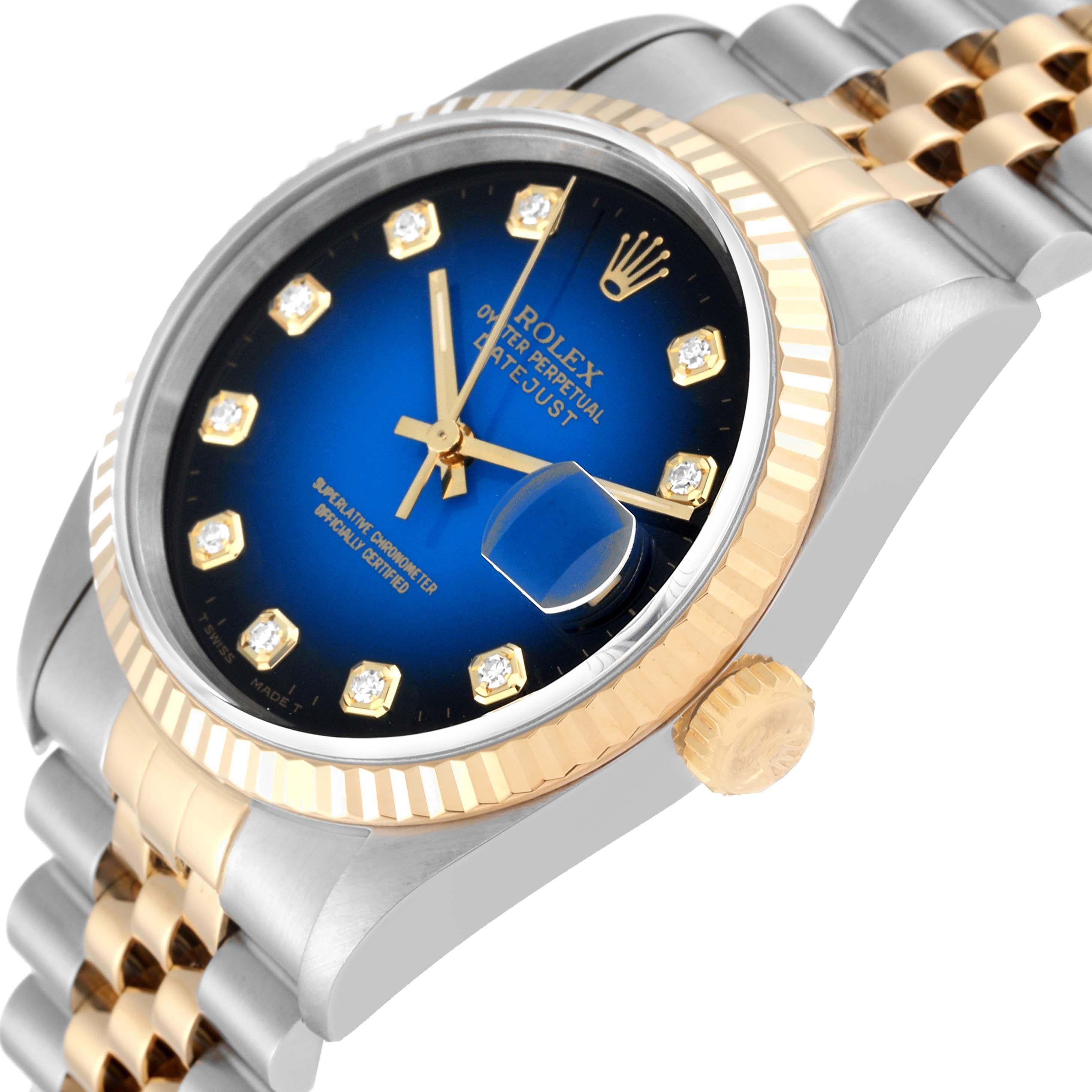 Men's Rolex Datejust Vignette Diamond Dial Steel Yellow Gold Watch 16233 Box Papers