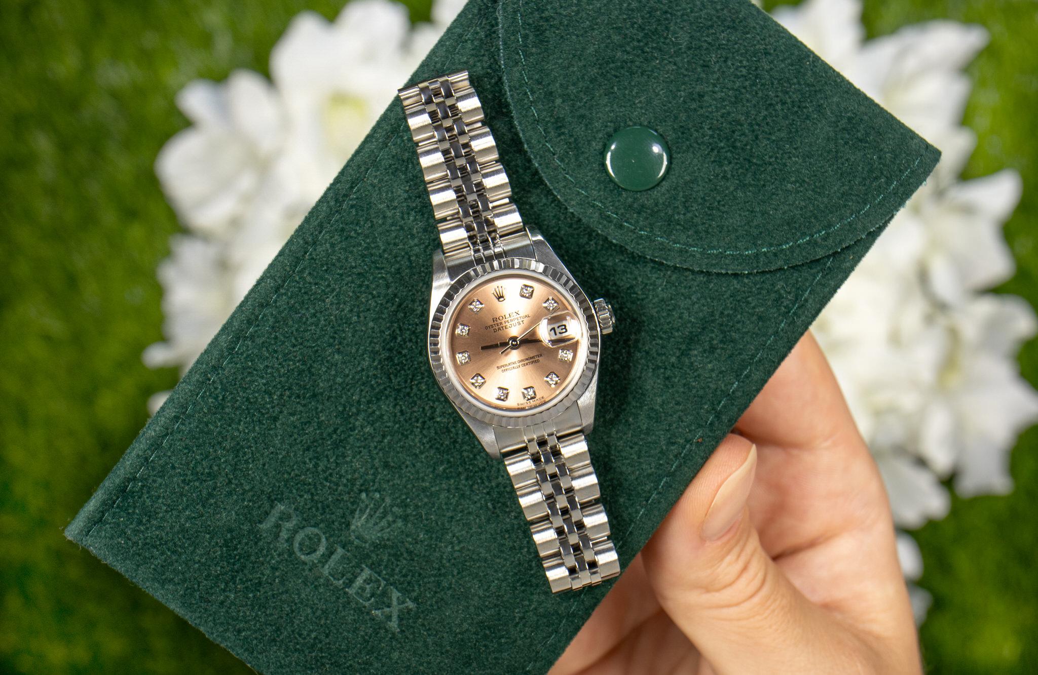 Modern Rolex Datejust Watch Automatic Salmon Dial Diamonds 26MM Stainless Steel 79174