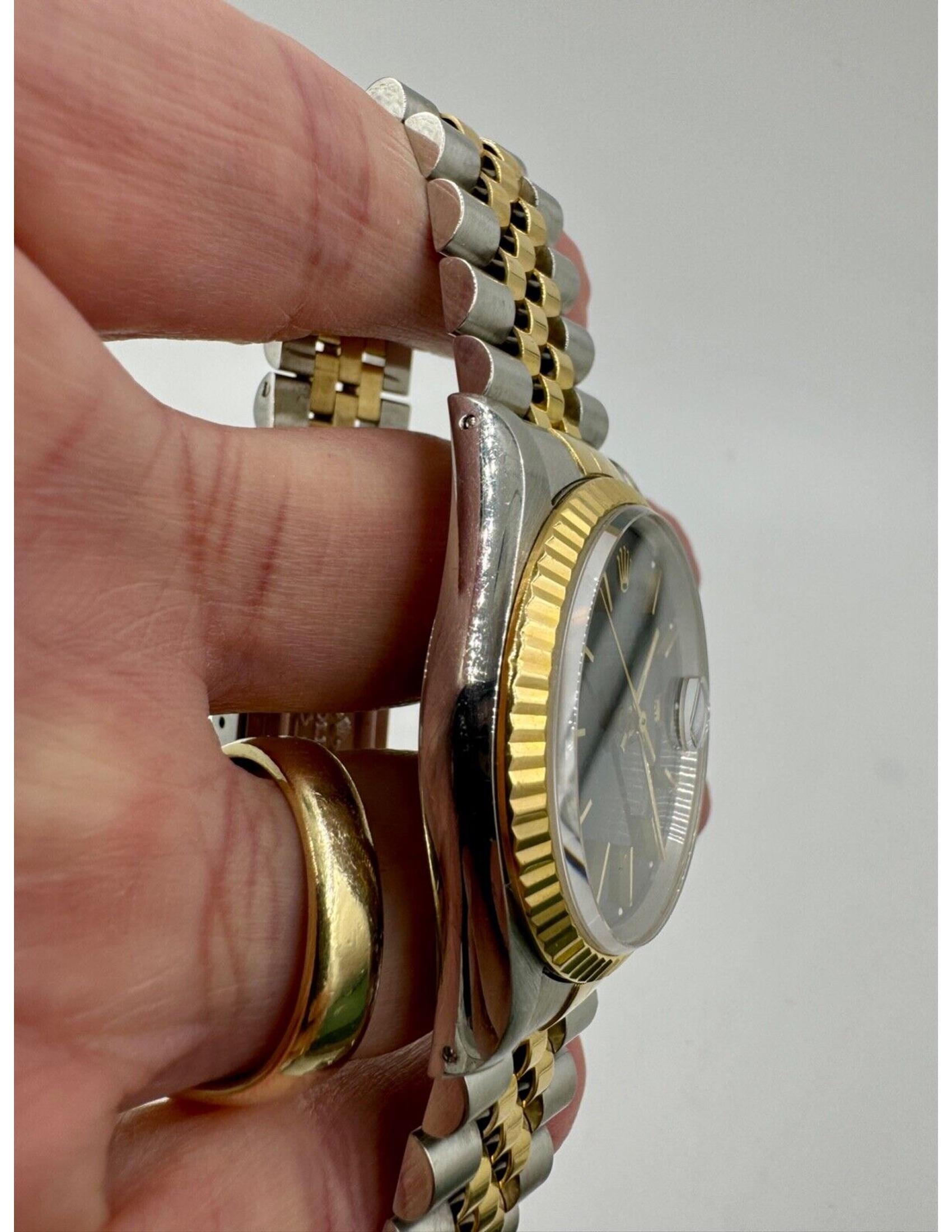 Rolex Datejust Uhr Ref 16233 36mm Zweifarbiges blaues Zifferblatt im Zustand „Gut“ in Los Angeles, CA