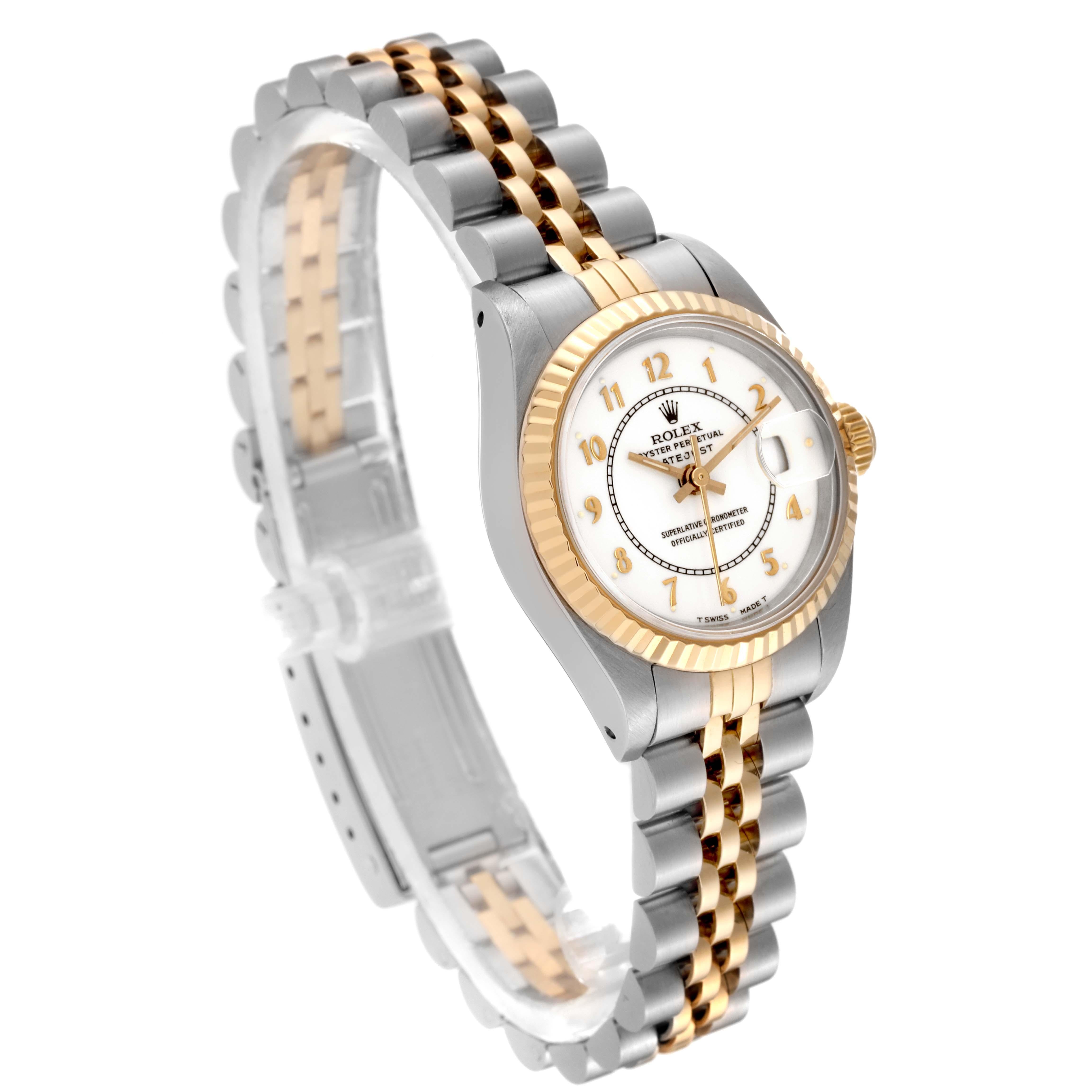 Rolex Datejust Weißes arabisches Zifferblatt Stahl Gelbgold Damenuhr 69173 im Angebot 7