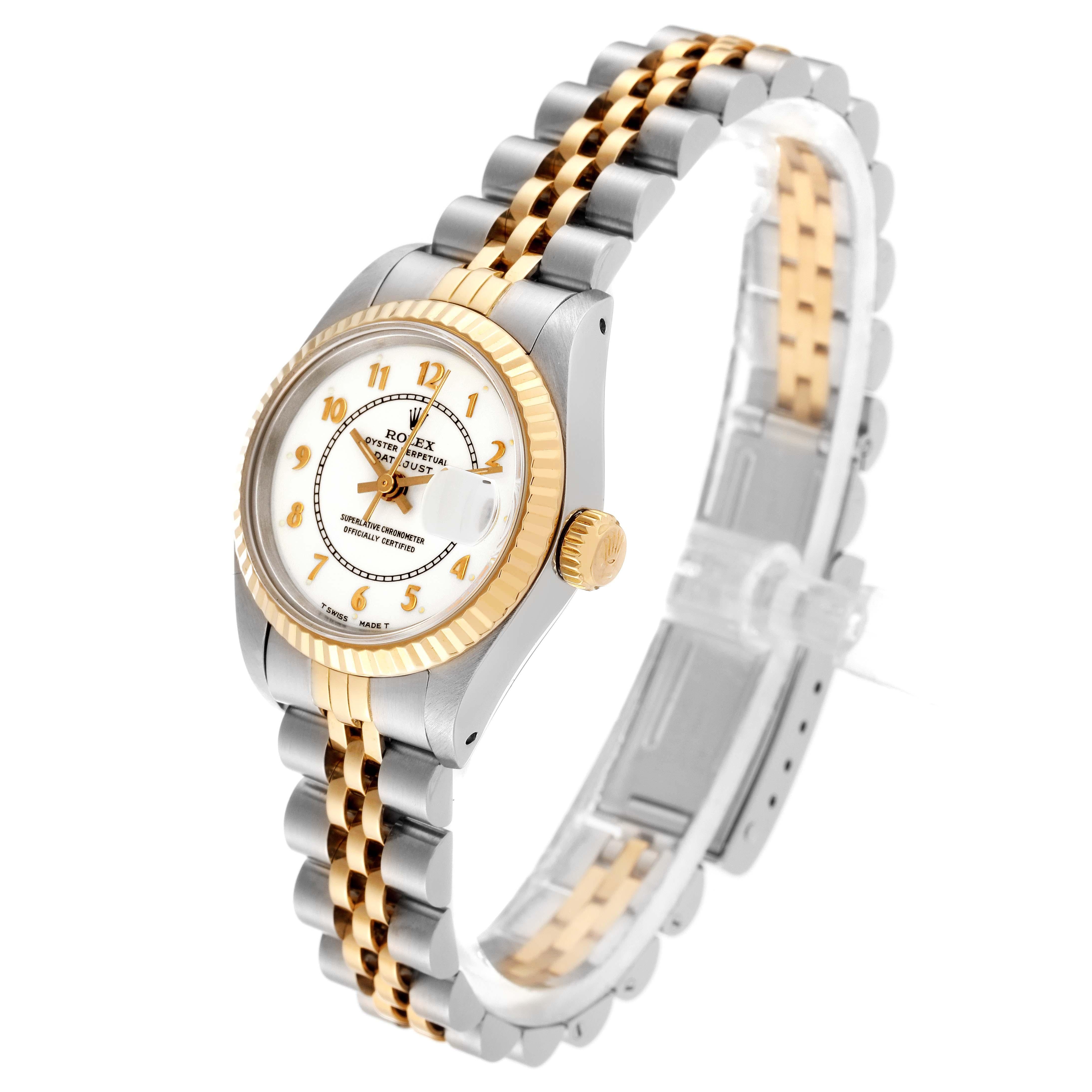 Rolex Datejust Weißes arabisches Zifferblatt Stahl Gelbgold Damenuhr 69173 im Angebot 3