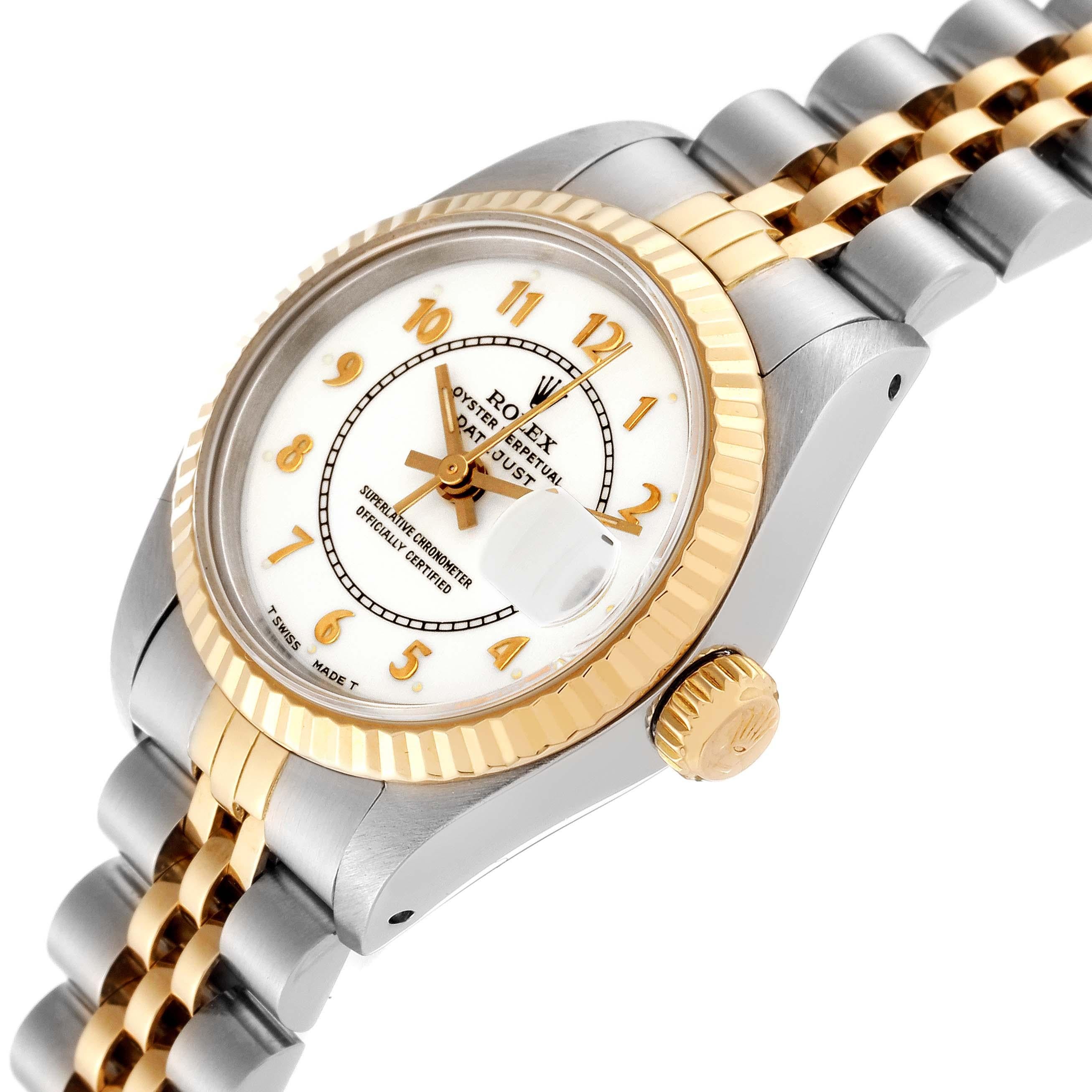 Rolex Datejust Weißes arabisches Zifferblatt Stahl Gelbgold Damenuhr 69173 im Angebot 4