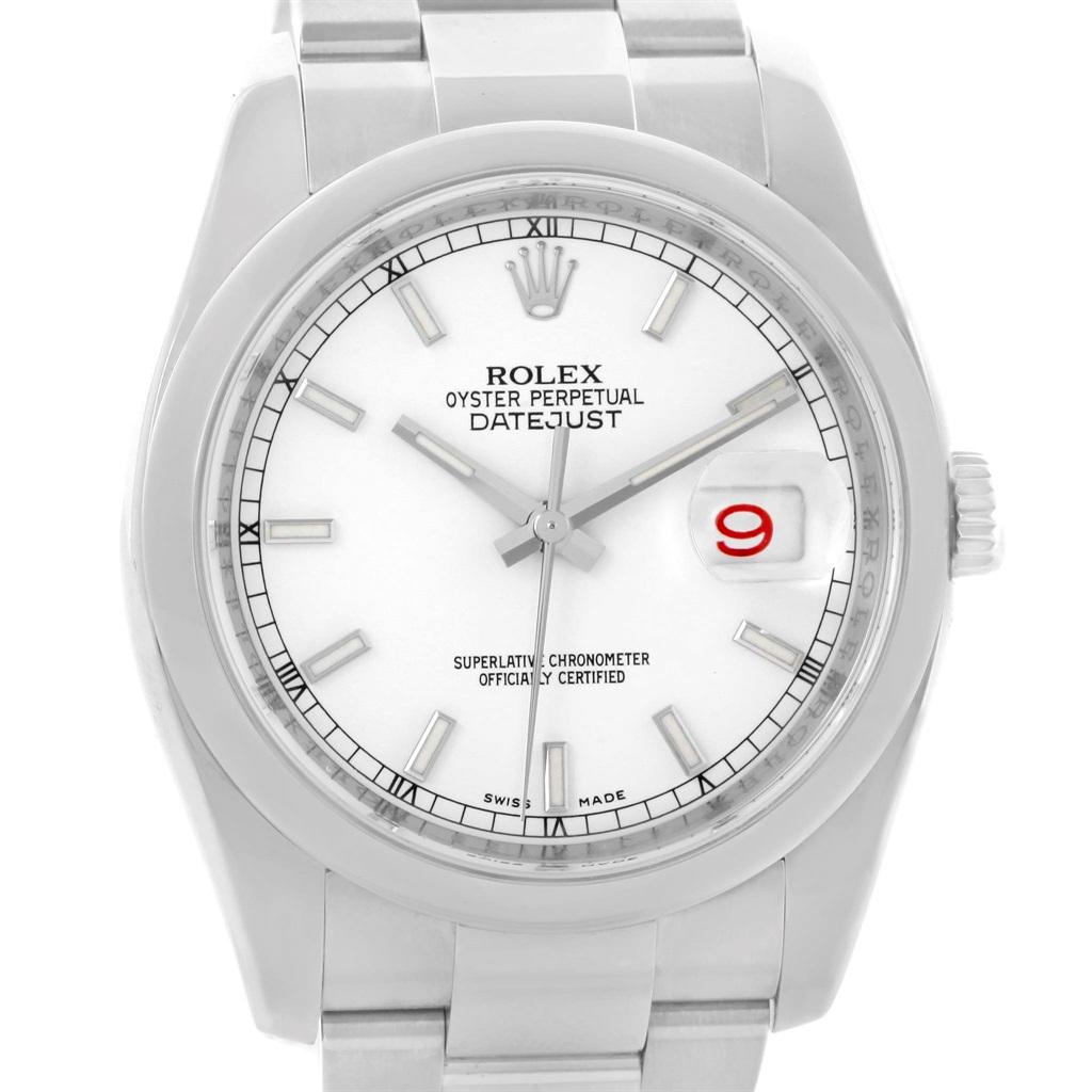 Rolex Datejust White Baton Dial Watch 116200 Box Papers