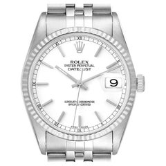 Rolex Datejust White Dial Fluted Bezel Steel White Gold Mens Watch 16234
