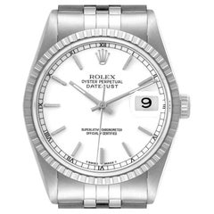 Rolex Datejust White Dial Jubilee Bracelet Steel Mens Watch 16220 Box Papers