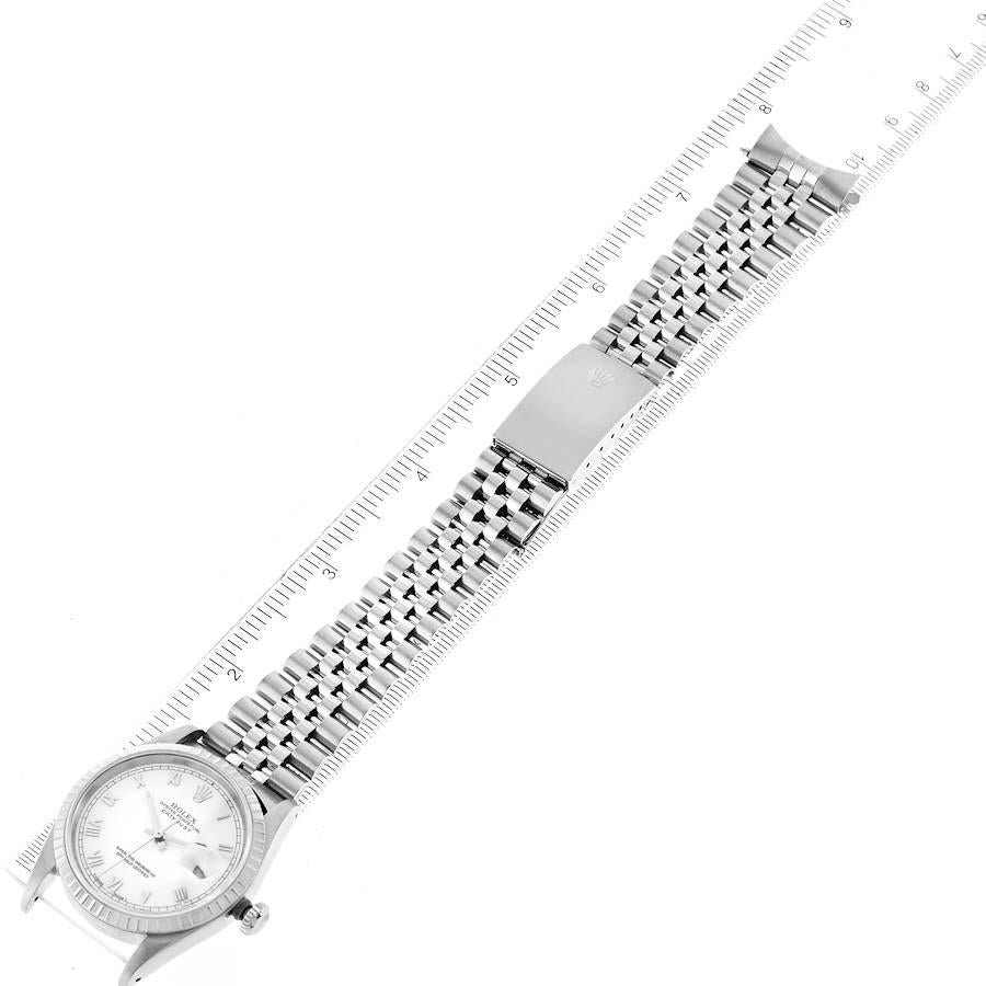 Rolex Datejust Jubiläumsarmbanduhr aus Stahl mit weißem Zifferblatt 16220 im Angebot 6