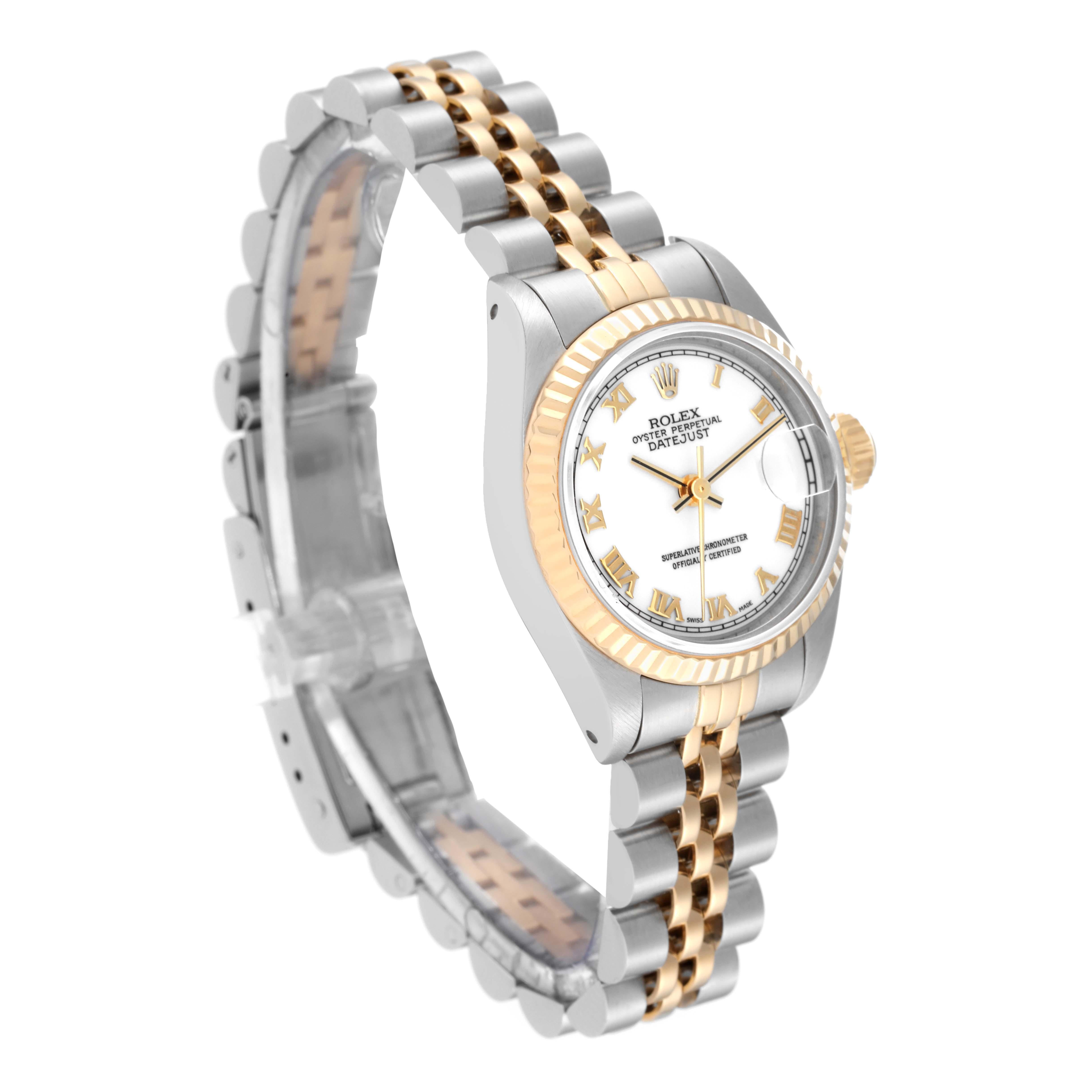 Rolex Datejust White Dial Steel Yellow Gold Ladies Watch 69173 In Excellent Condition For Sale In Atlanta, GA