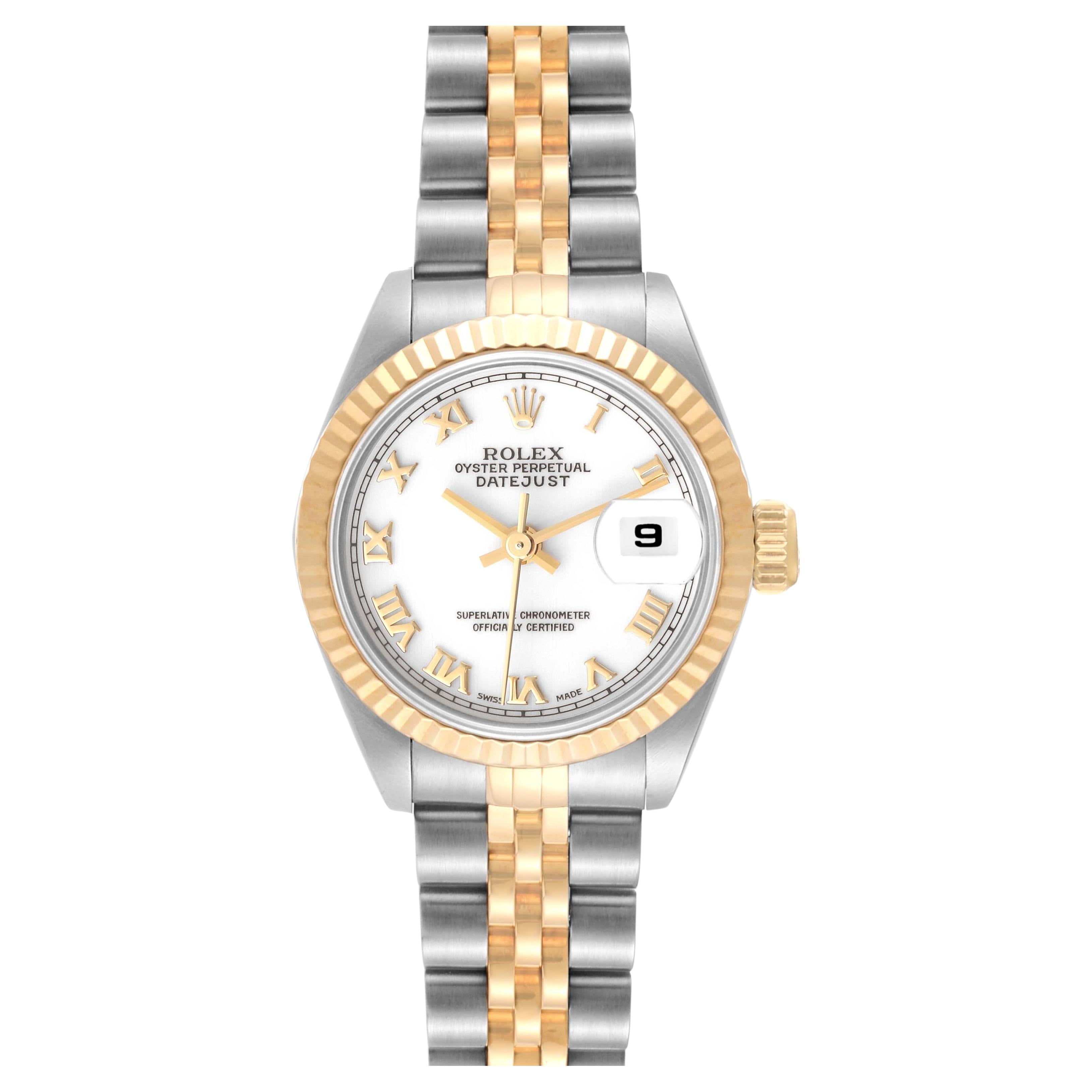 Rolex Datejust White Dial Steel Yellow Gold Ladies Watch 69173 Papers