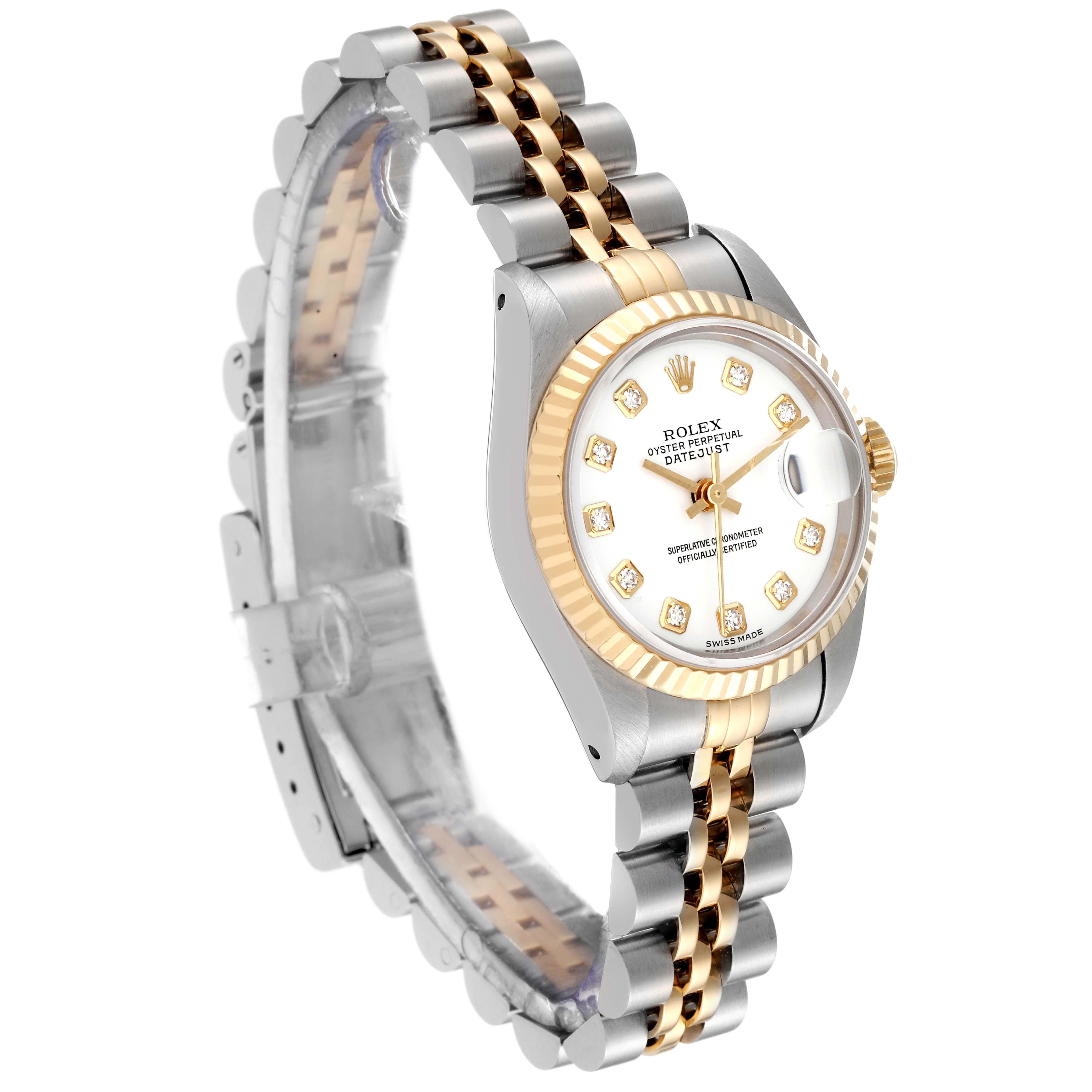 Rolex Datejust White Diamond Dial Steel Yellow Gold Ladies Watch 69173 In Good Condition In Atlanta, GA