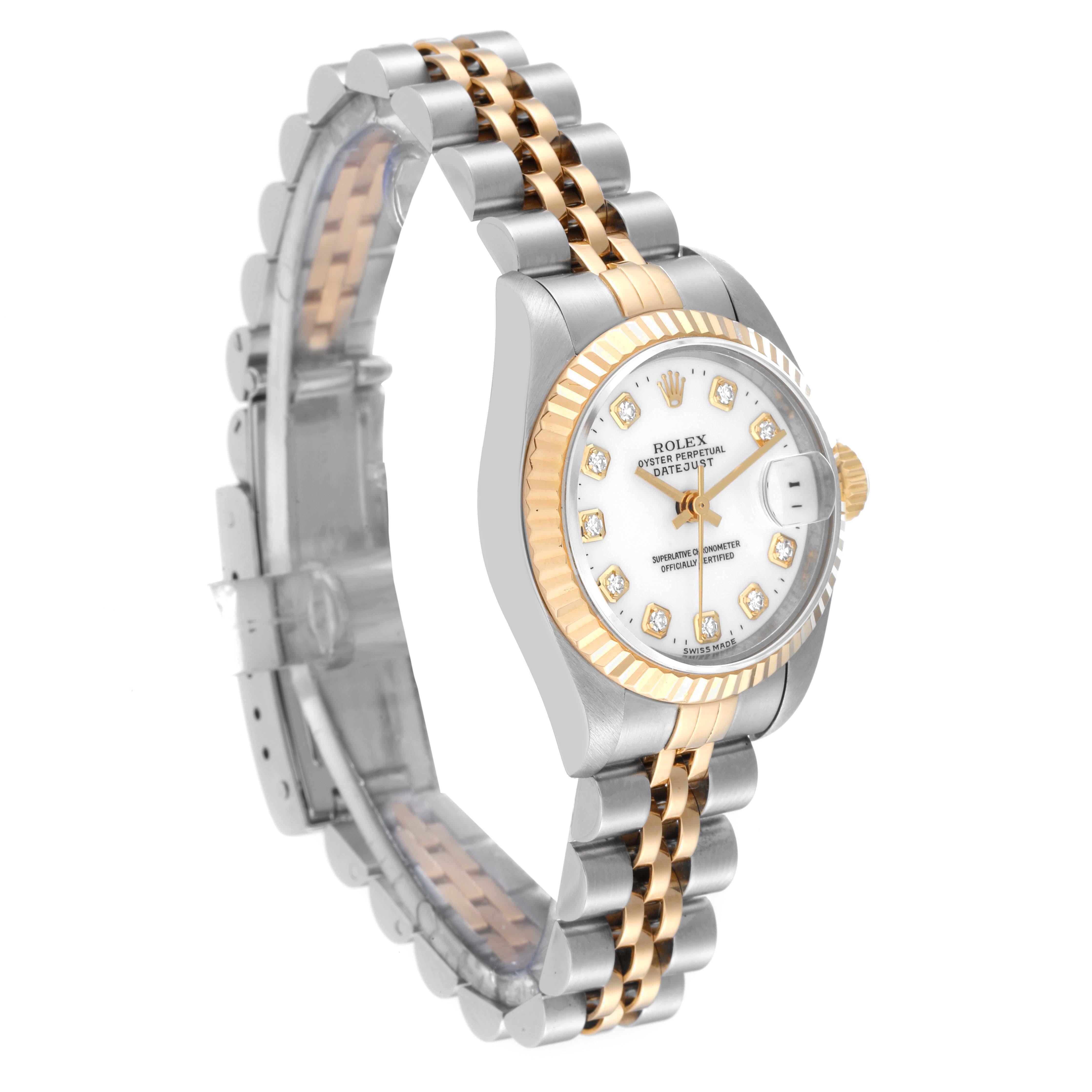Rolex Datejust White Diamond Dial Steel Yellow Gold Ladies Watch 69173 In Good Condition In Atlanta, GA