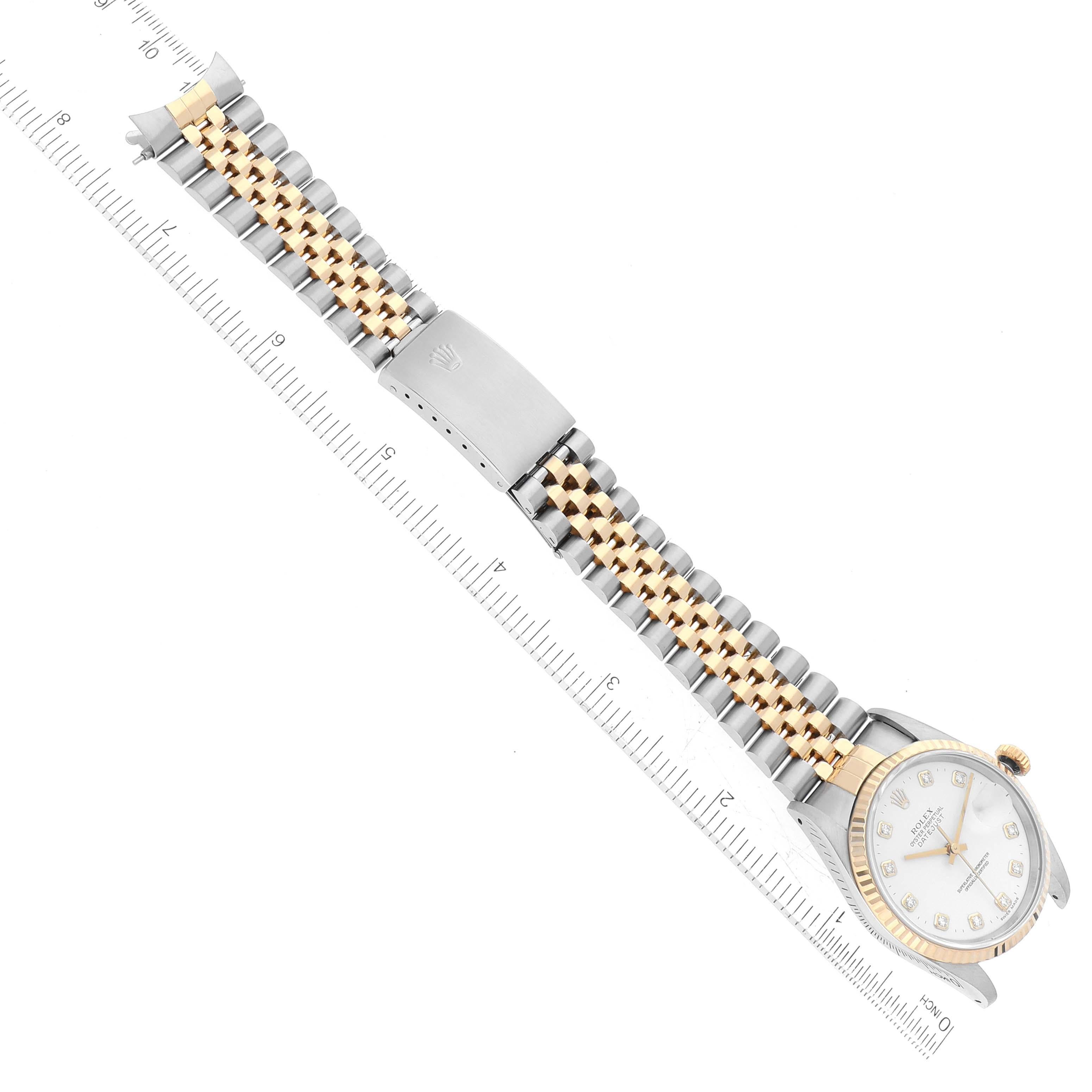 Rolex Datejust White Diamond Dial Steel Yellow Gold Mens Watch 16233 en vente 6