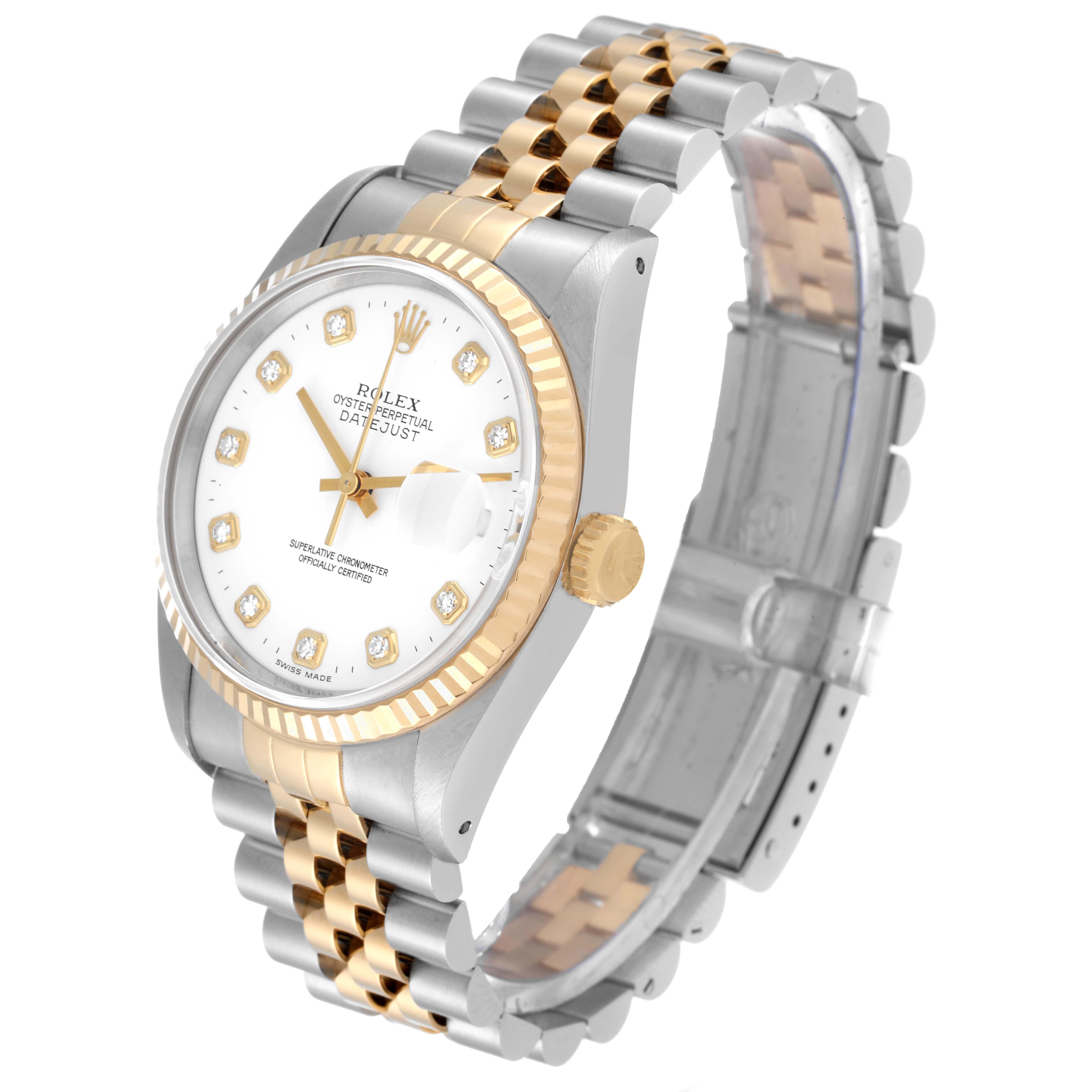 Rolex Datejust White Diamond Dial Steel Yellow Gold Mens Watch 16233 Pour hommes en vente