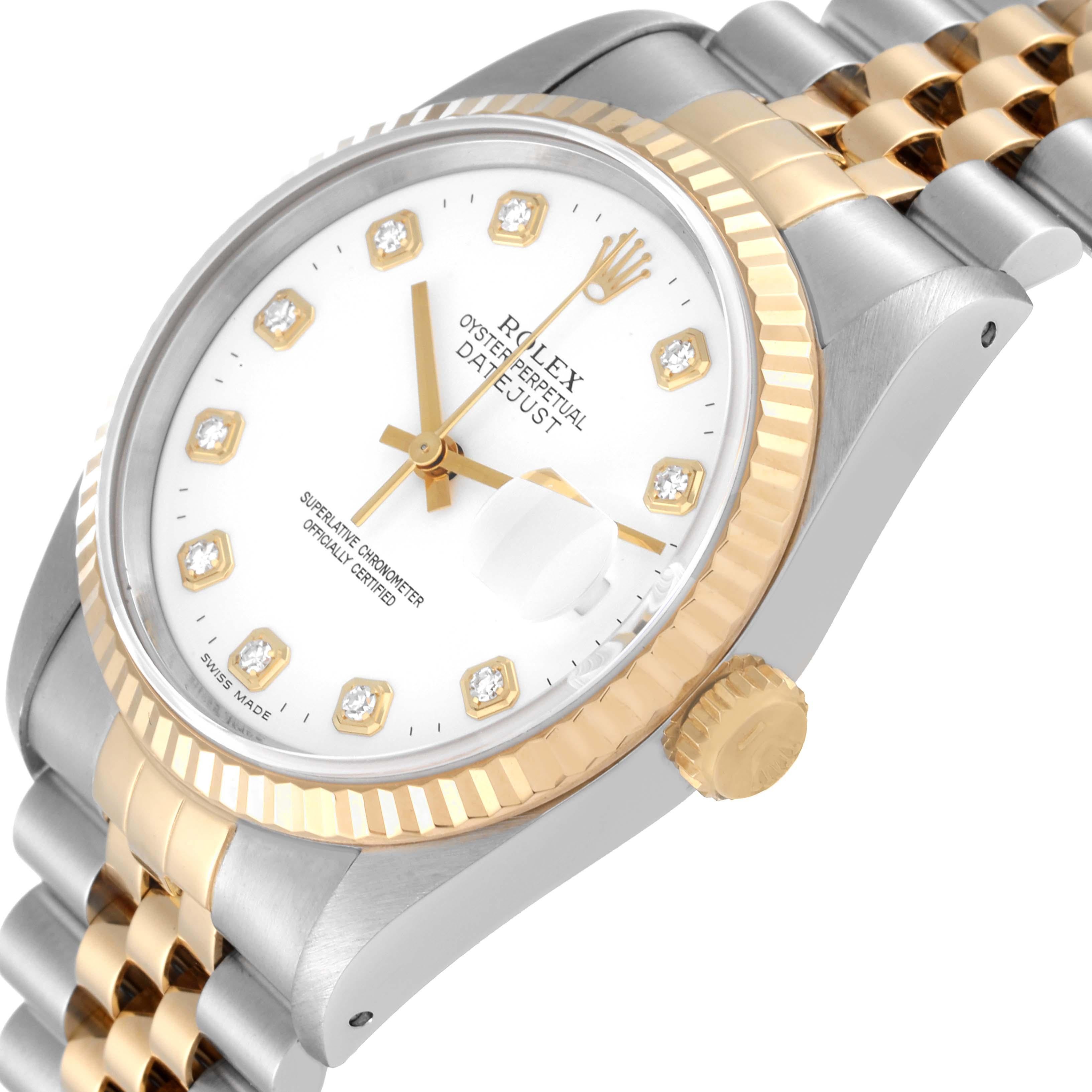 Rolex Datejust White Diamond Dial Steel Yellow Gold Mens Watch 16233 en vente 1