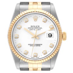 Rolex Datejust White Diamond Dial Steel Yellow Gold Mens Watch 16233
