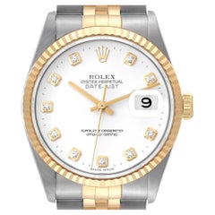 Vintage Rolex Datejust White Diamond Dial Steel Yellow Gold Mens Watch 16233