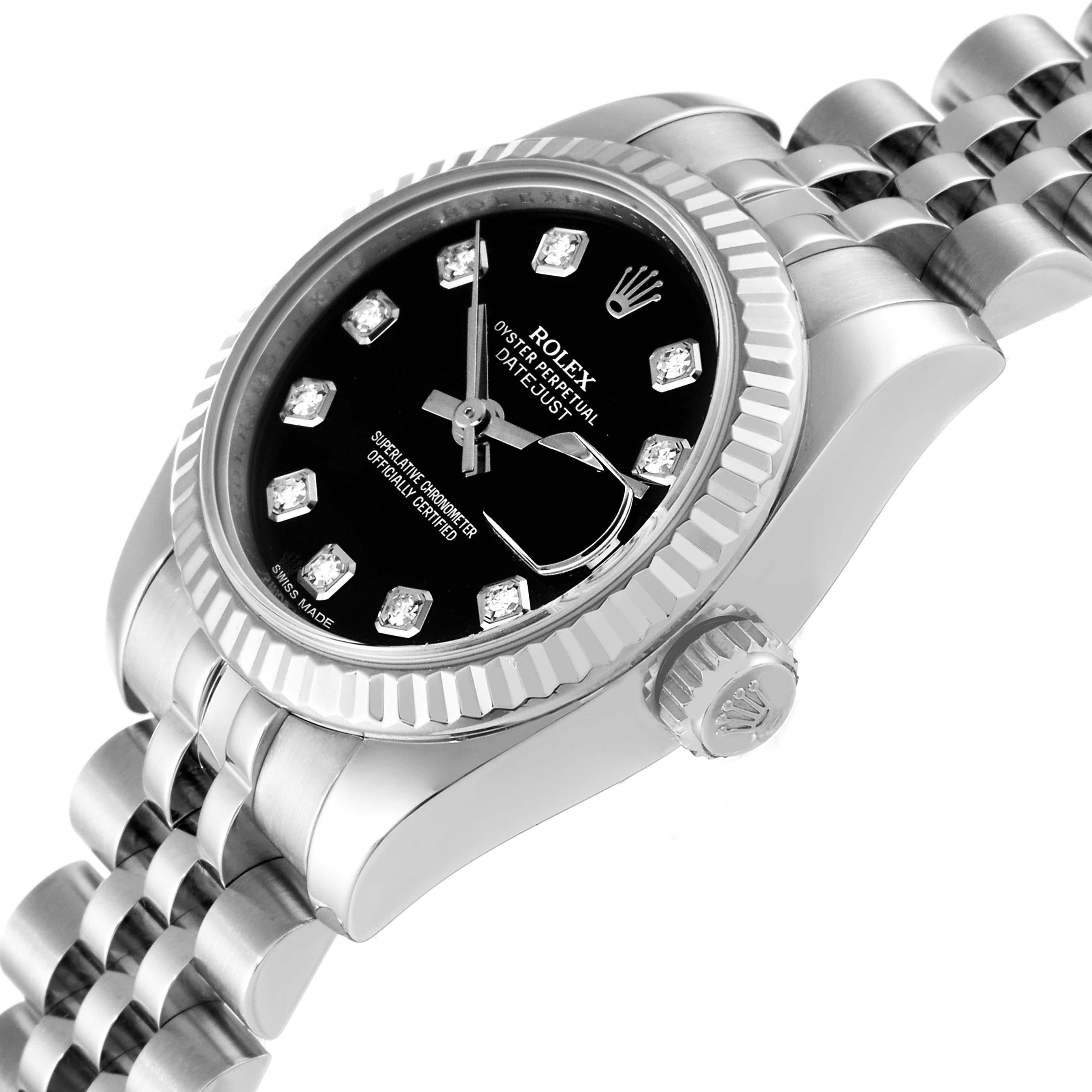Women's Rolex Datejust White Gold Black Diamond Dial Ladies Watch 179174 Box Card