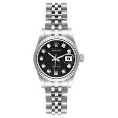 Rolex Datejust White Gold Black Diamond Dial Ladies Watch 179174 Box Card
