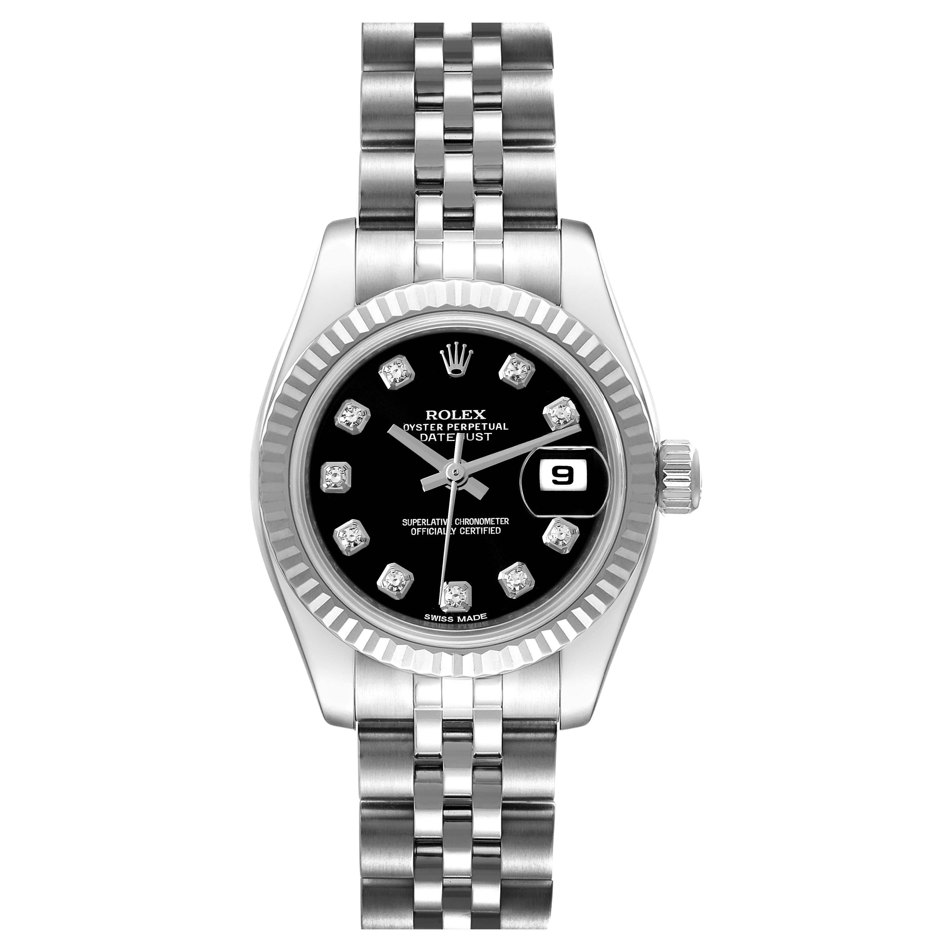 Rolex Datejust White Gold Black Diamond Dial Ladies Watch 179174 Box Card