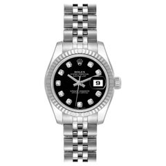Rolex Datejust White Gold Black Diamond Dial Ladies Watch 179174 Box Card
