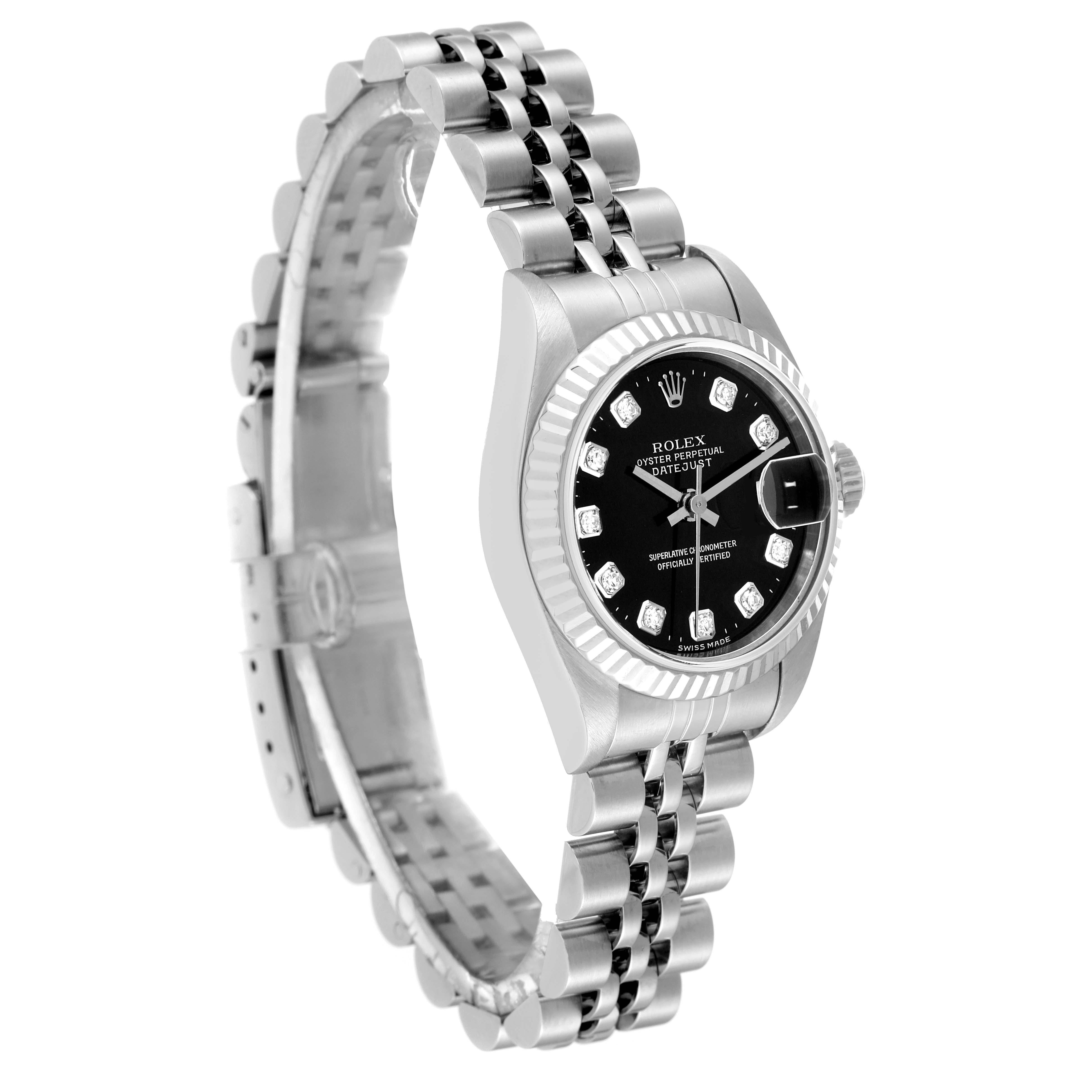 Rolex Datejust White Gold Black Diamond Dial Steel Ladies Watch 79174 In Good Condition In Atlanta, GA