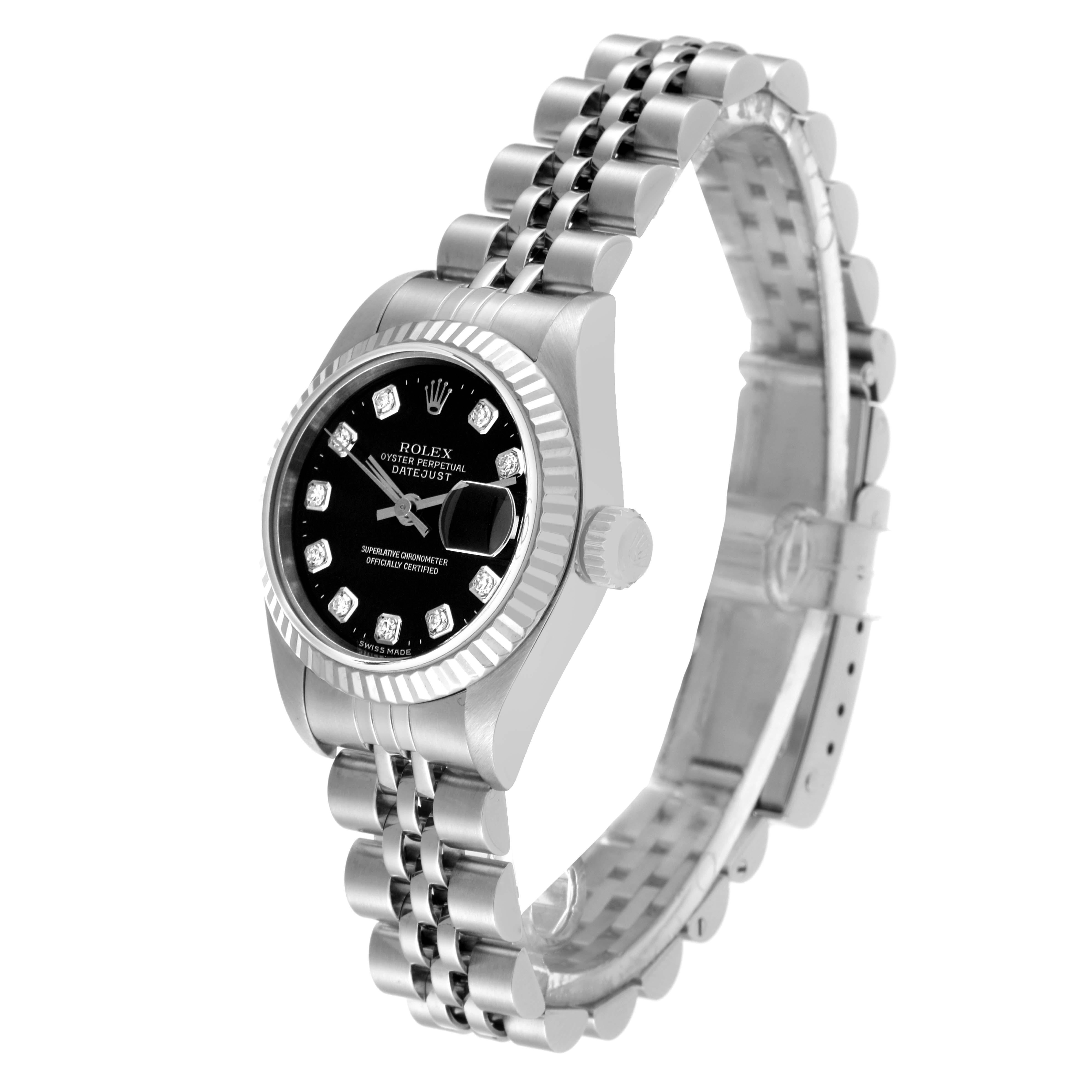 Women's Rolex Datejust White Gold Black Diamond Dial Steel Ladies Watch 79174