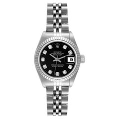 Rolex Datejust White Gold Black Diamond Dial Steel Ladies Watch 79174