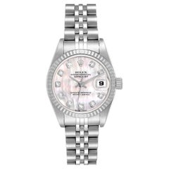 Rolex Datejust White Gold Mother Of Pearl Diamond Dial Steel Ladies Watch 79174