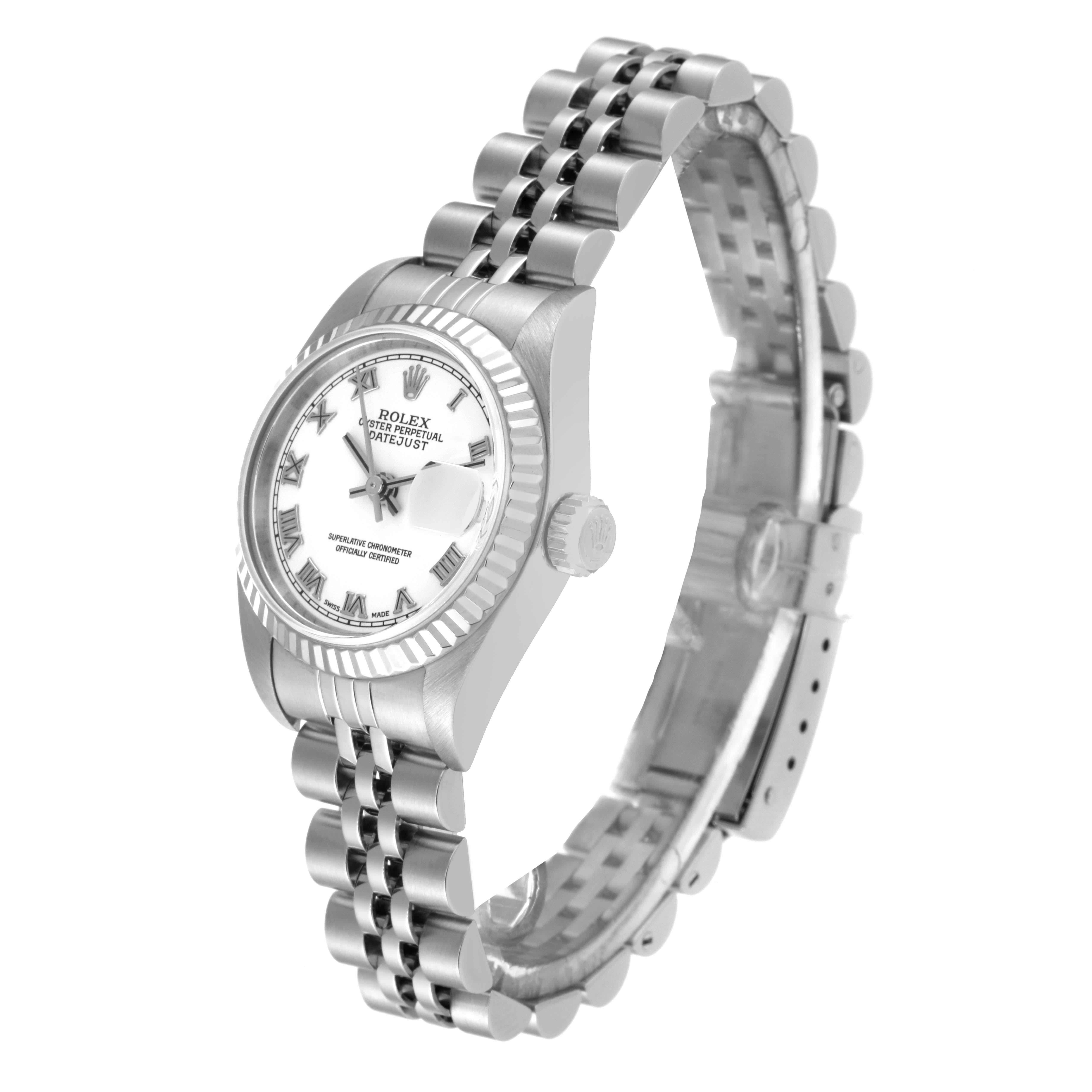 Rolex Datejust White Gold Roman Dial Steel Ladies Watch 79174 In Excellent Condition In Atlanta, GA